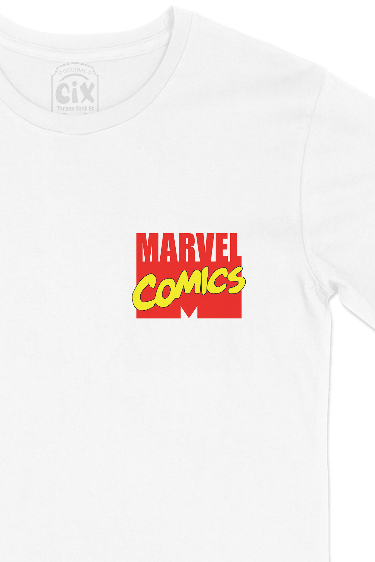 Marvel Comics Cep Logo Tasarımlı Beyaz Tişört