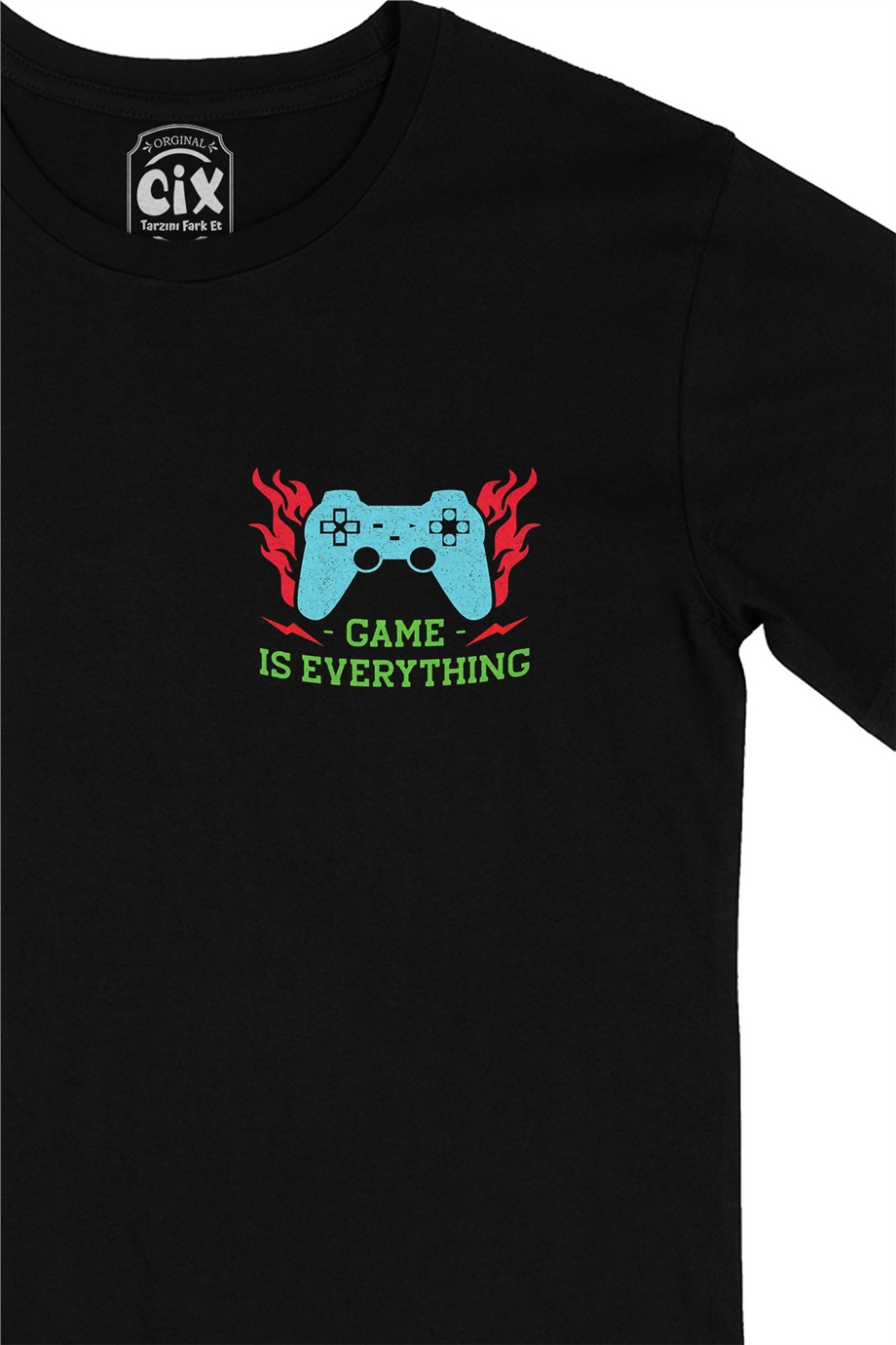 Mavi Game is Everything Cep Logo Tasarımlı Siyah Tişört