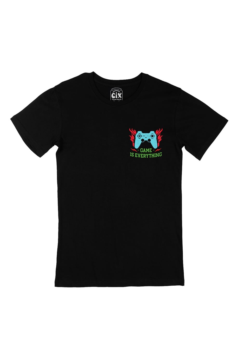 Mavi Game is Everything Cep Logo Tasarımlı Siyah Tişört