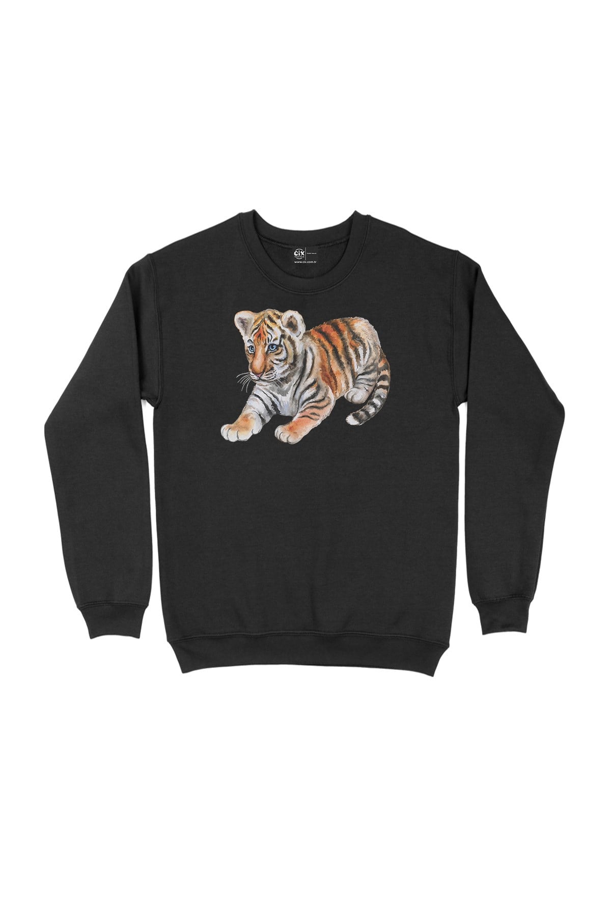 Mavi Gözlü Kaplan Siyah Sweatshirt