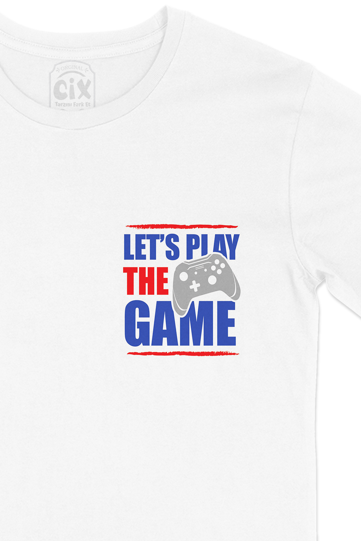 Mavi Lets Play The Game Cep Logo Tasarımlı Beyaz Tişört