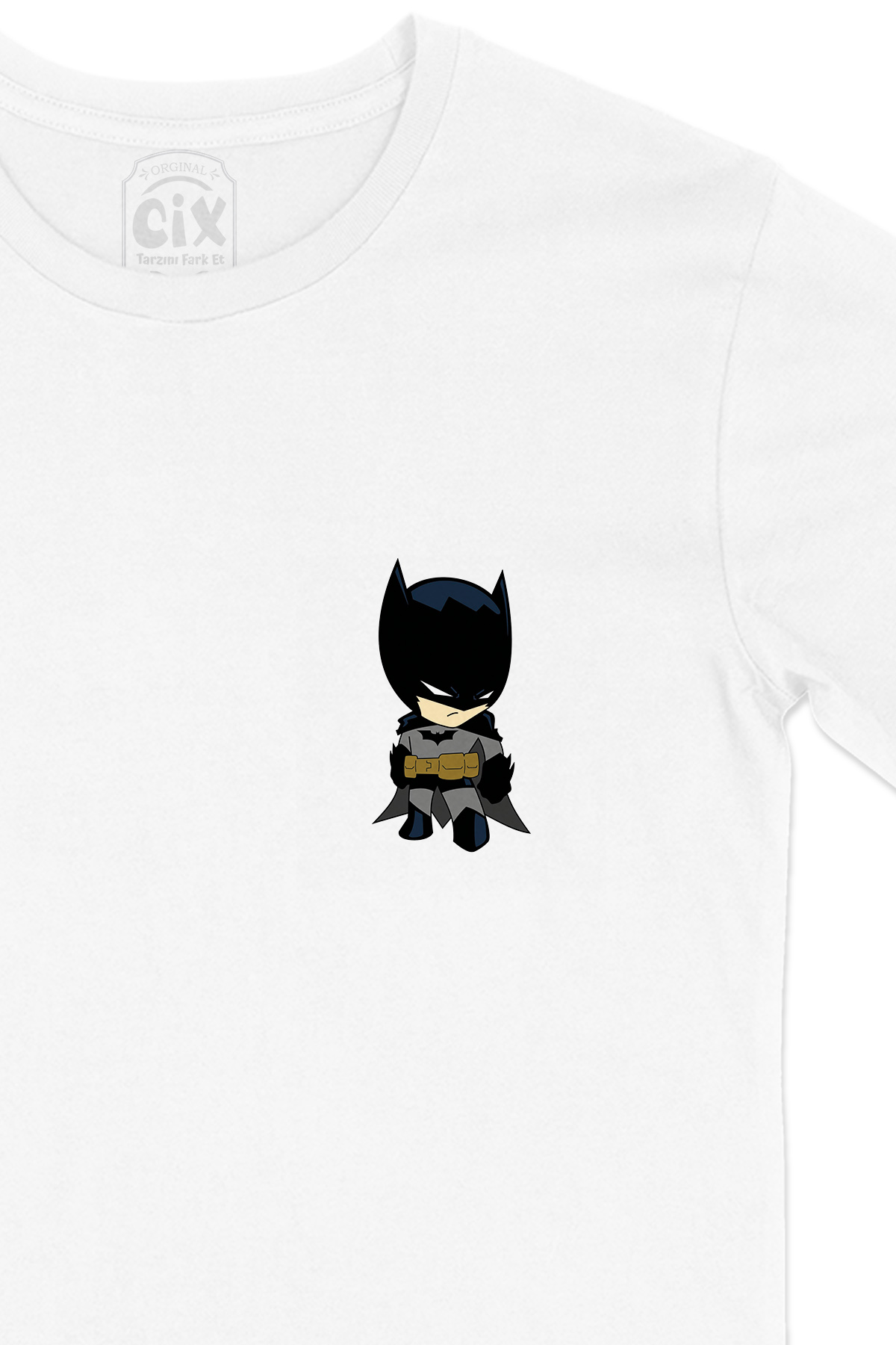 Mini Batman Cep Logo Tasarımlı Beyaz Tişört