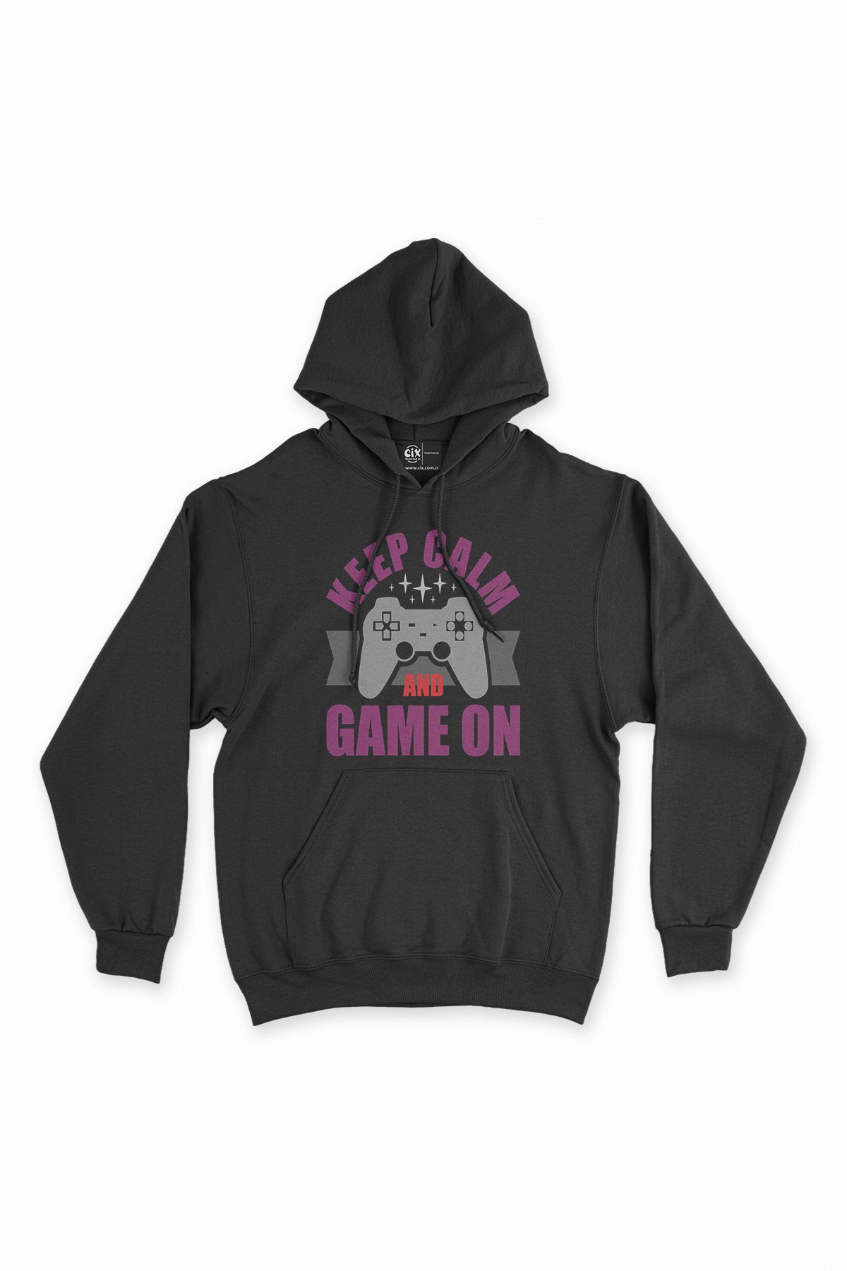 Mor Keep Calm Game On Siyah Kapşonlu Sweatshirt Hoodie