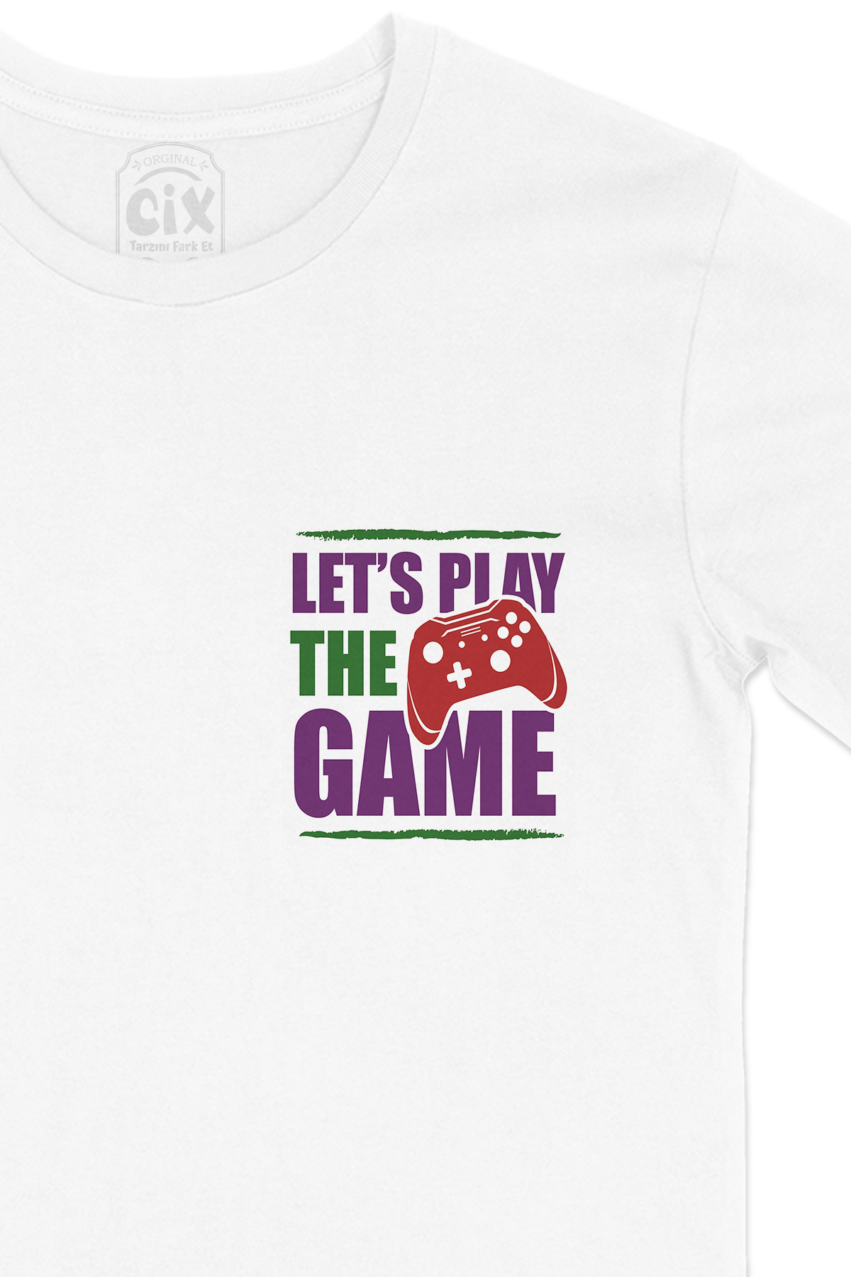 Mor Lets Play The Game Cep Logo Tasarımlı Beyaz Tişört