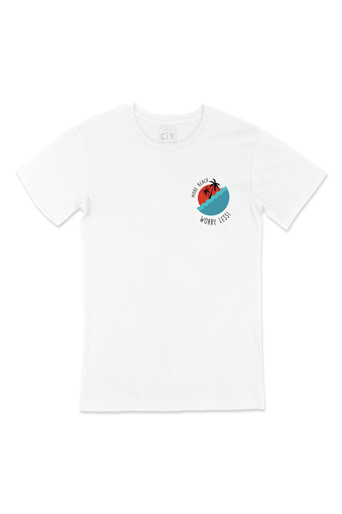 More Beach Worry Less Cep Logo Tasarımlı Beyaz Tişört