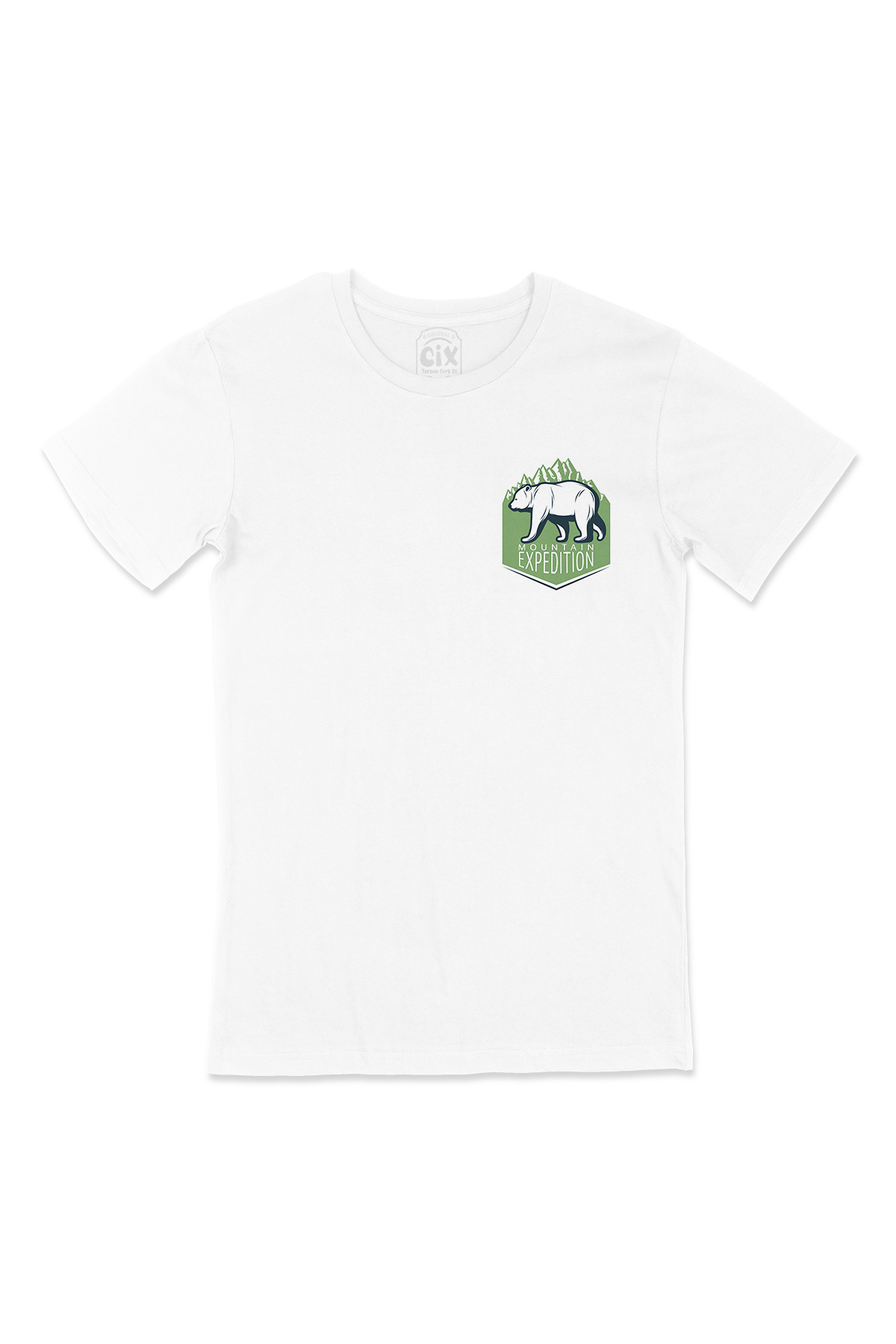 Mountain Expedition Cep Logo Tasarımlı Beyaz Tişört