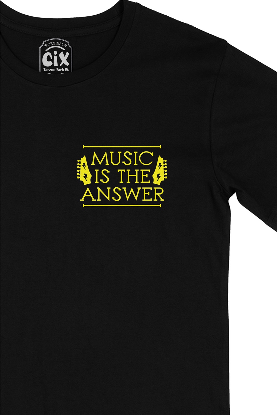 Music Is The Answer Cep Logo Tasarımlı Siyah Tişört