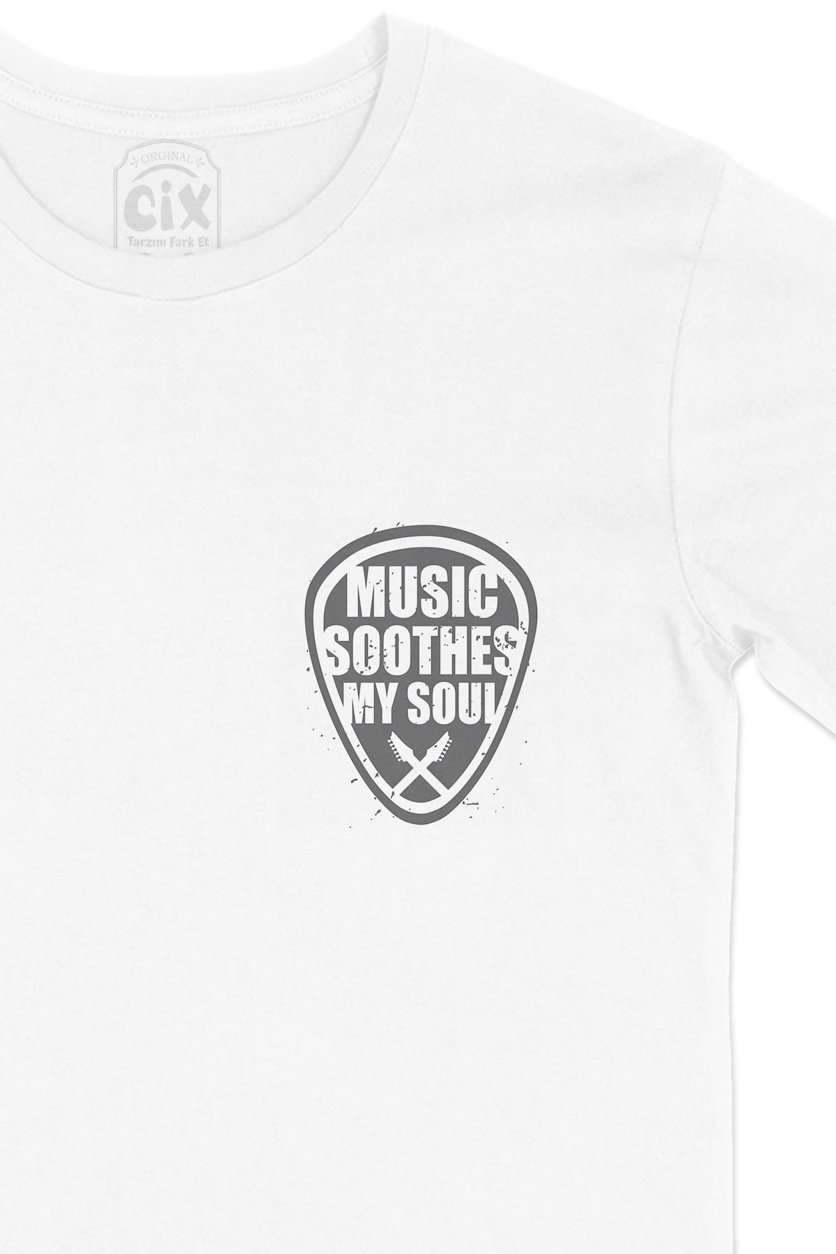 Music Soothes My Soul Cep Logo Tasarımlı Beyaz Tişört