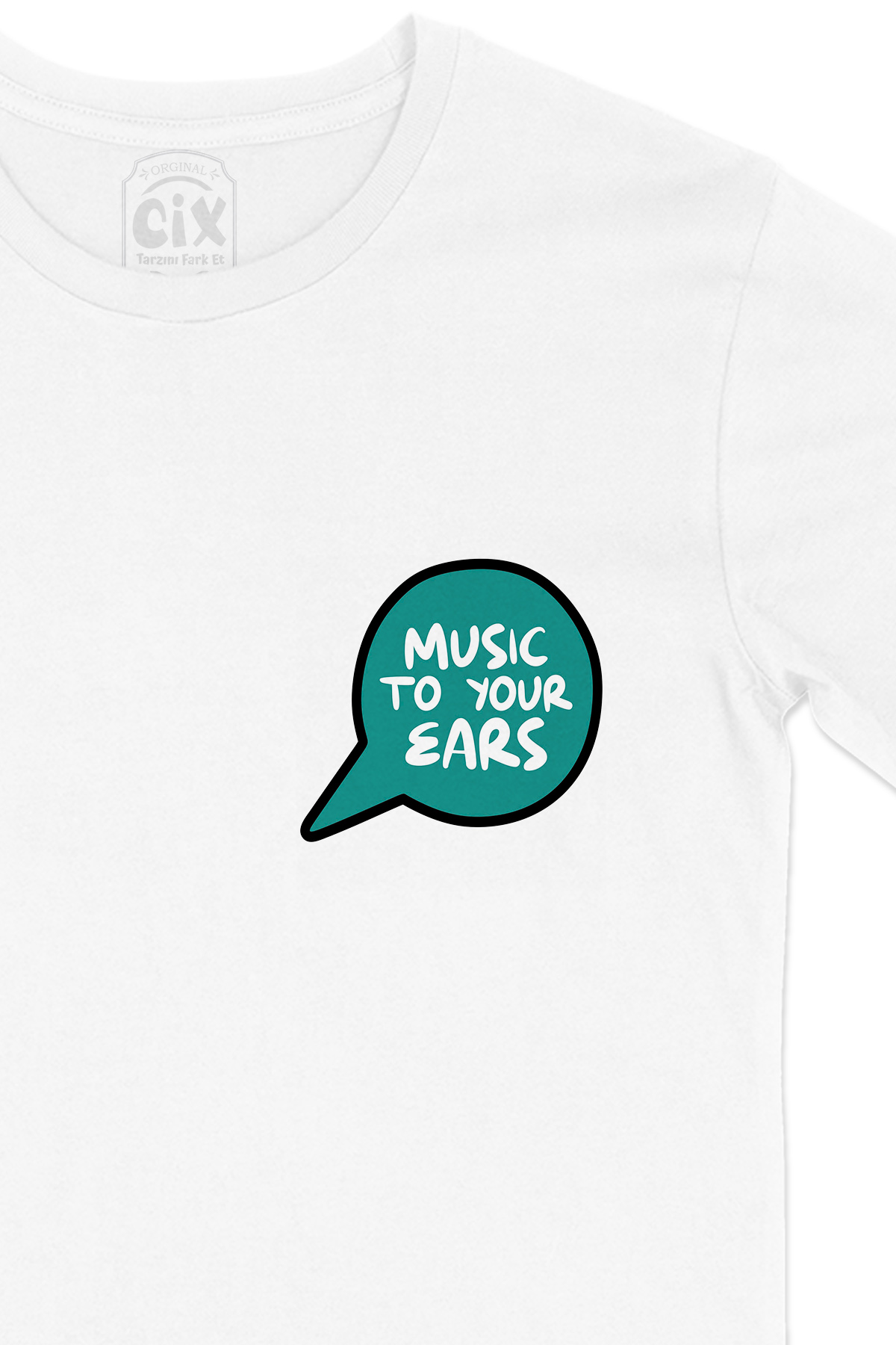 Music To Your Ears Cep Logo Tasarımlı Beyaz Tişört