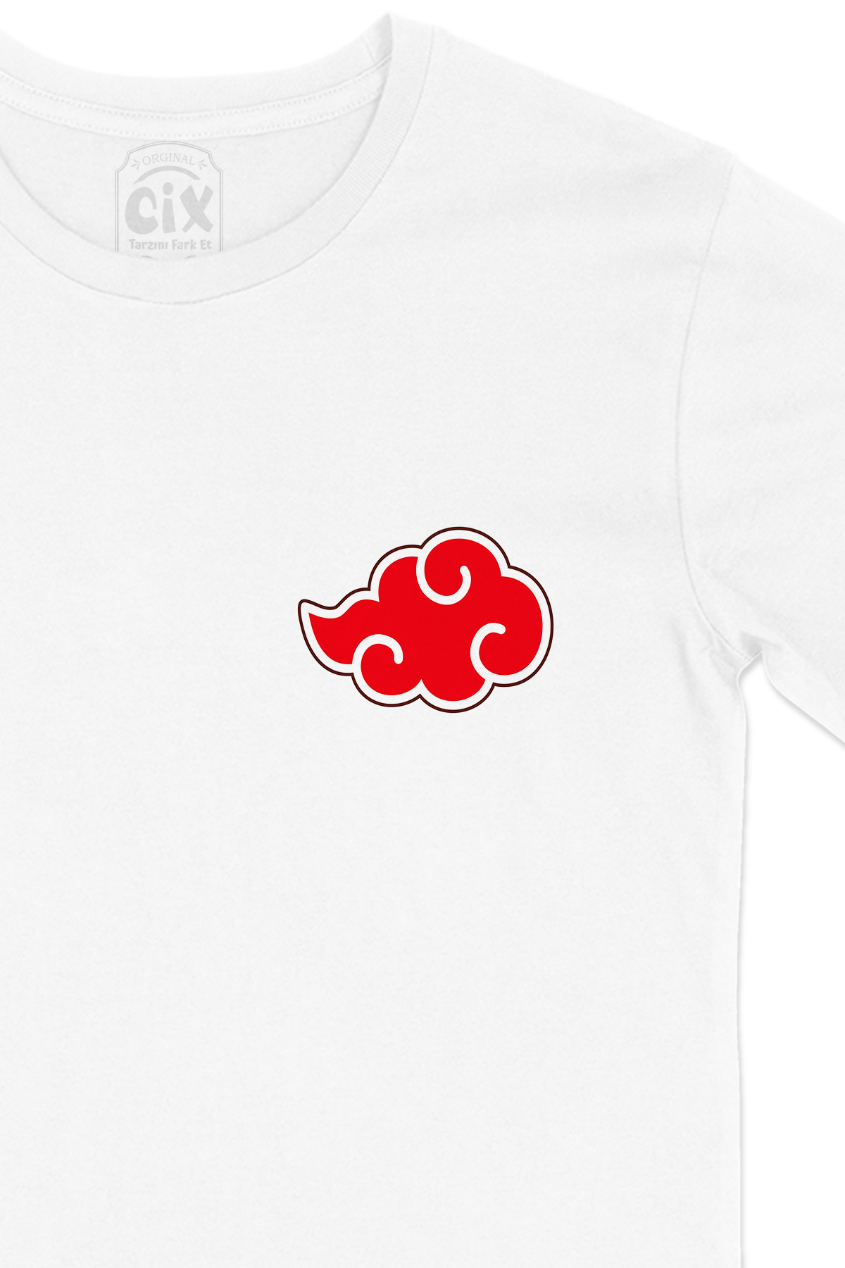 Naruto Shippuuden Akatsuki Bulut Cep Logo Tasarımlı Beyaz Tişört