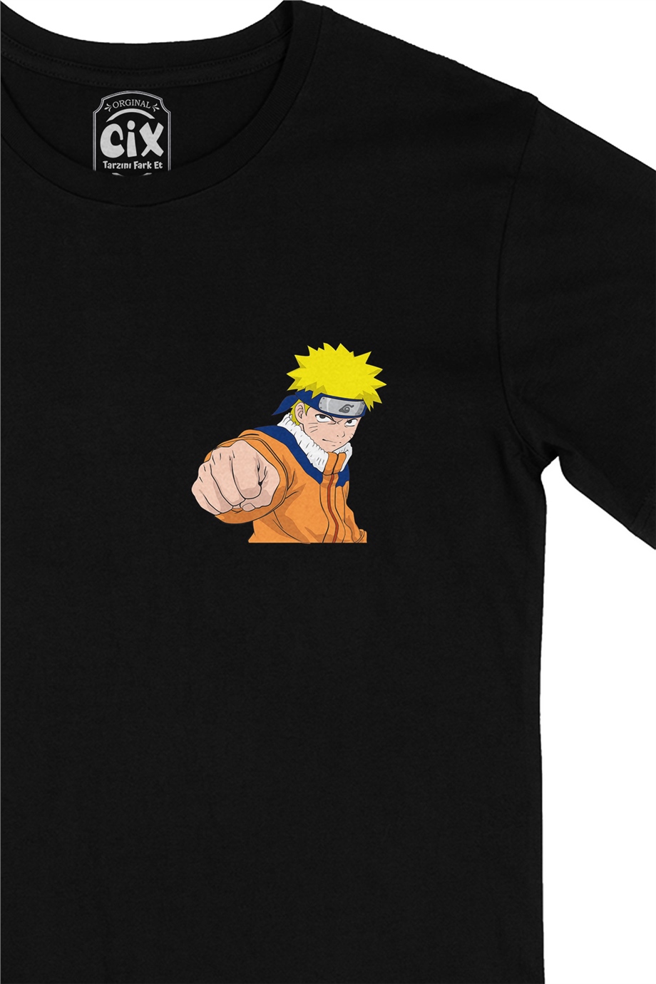Naruto Uzumaki Cep Logo Tasarımlı Siyah Tişört