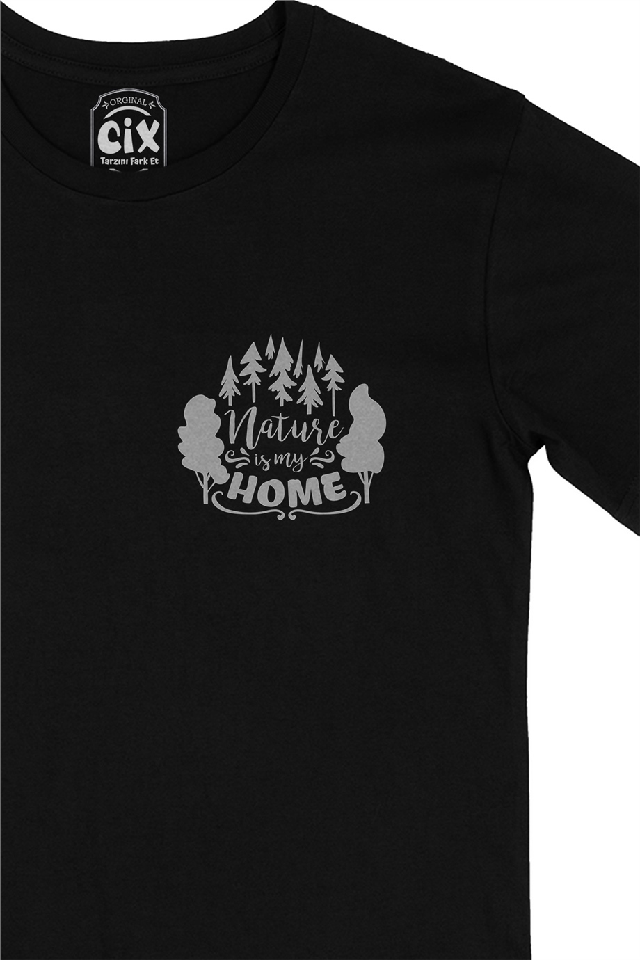 Nature Is My Home Cep Logo Tasarımlı Siyah Tişört