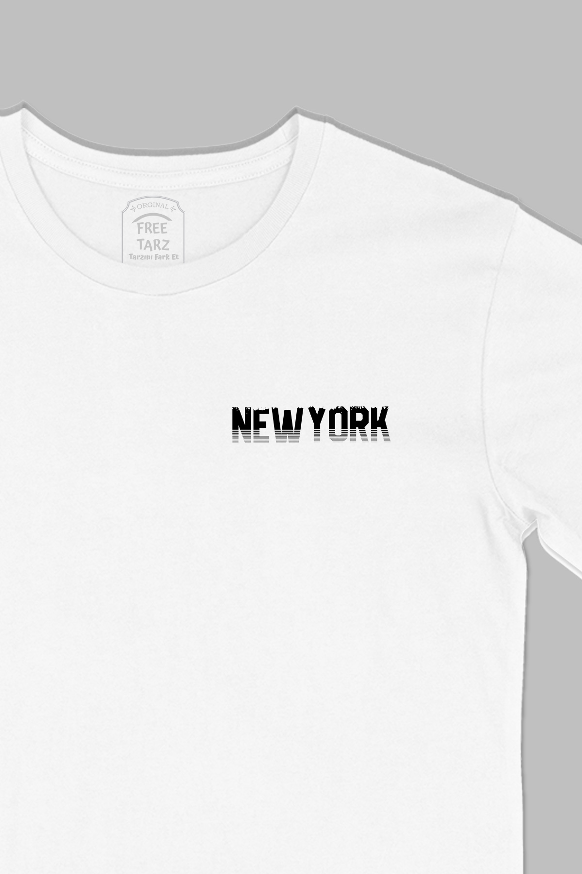 New York Tasarımlı Baskılı Cep Tasarım Beyaz Tişört