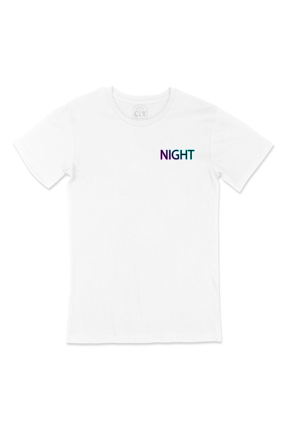 Night Gece Cep Logo Tasarımlı Beyaz Tişört