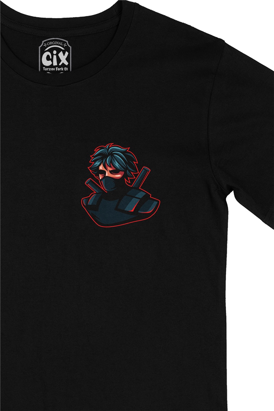 Ninja Assassin Cep Logo Tasarımlı Siyah Tişört