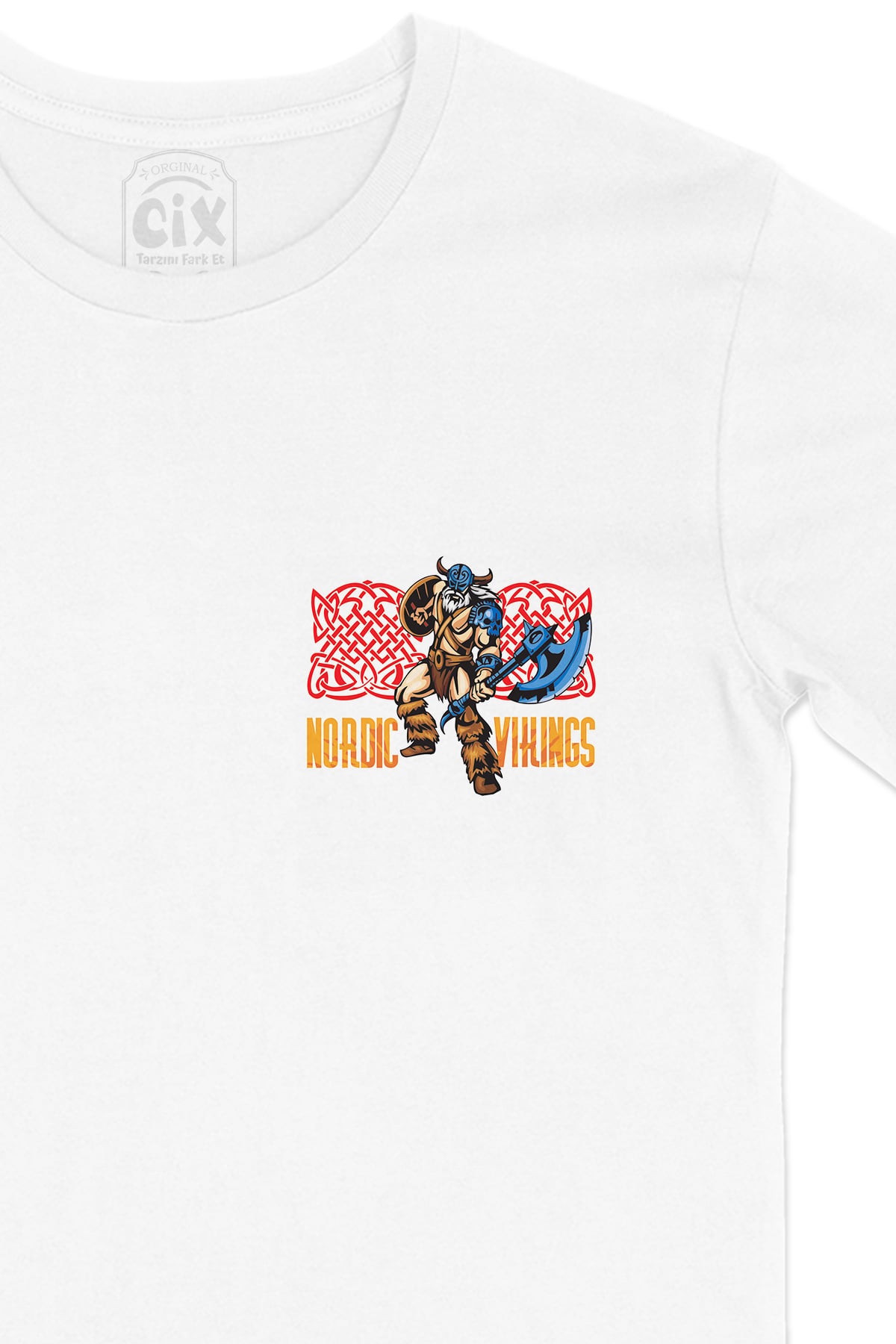 Nordic Viking Baltalı Cep Logo Tasarımlı Beyaz Tişört