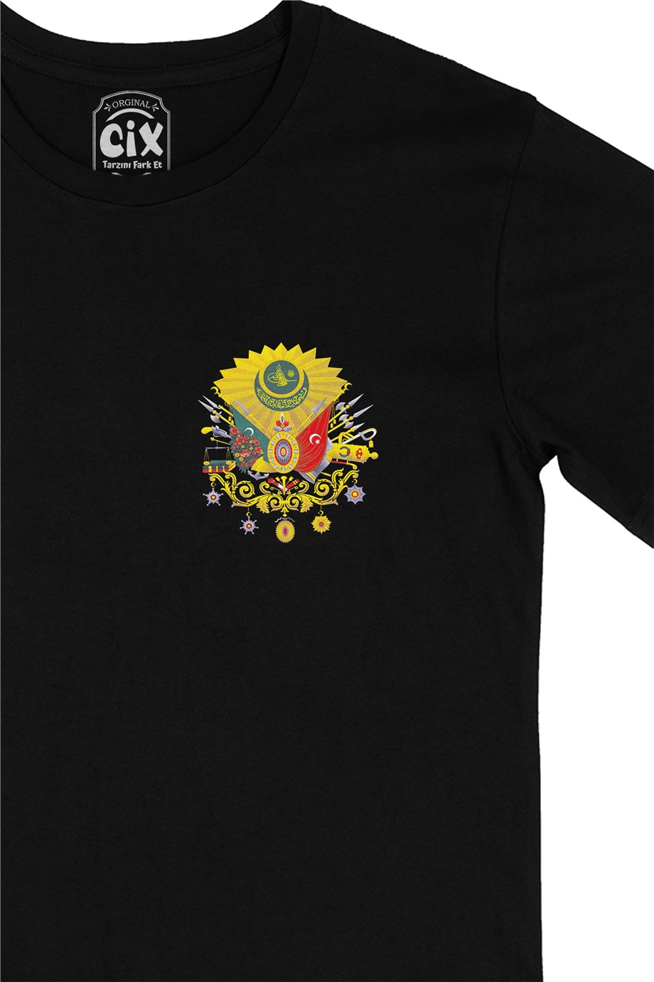 Osmanlı Armalı Cep Logo Tasarımlı Siyah Tişört