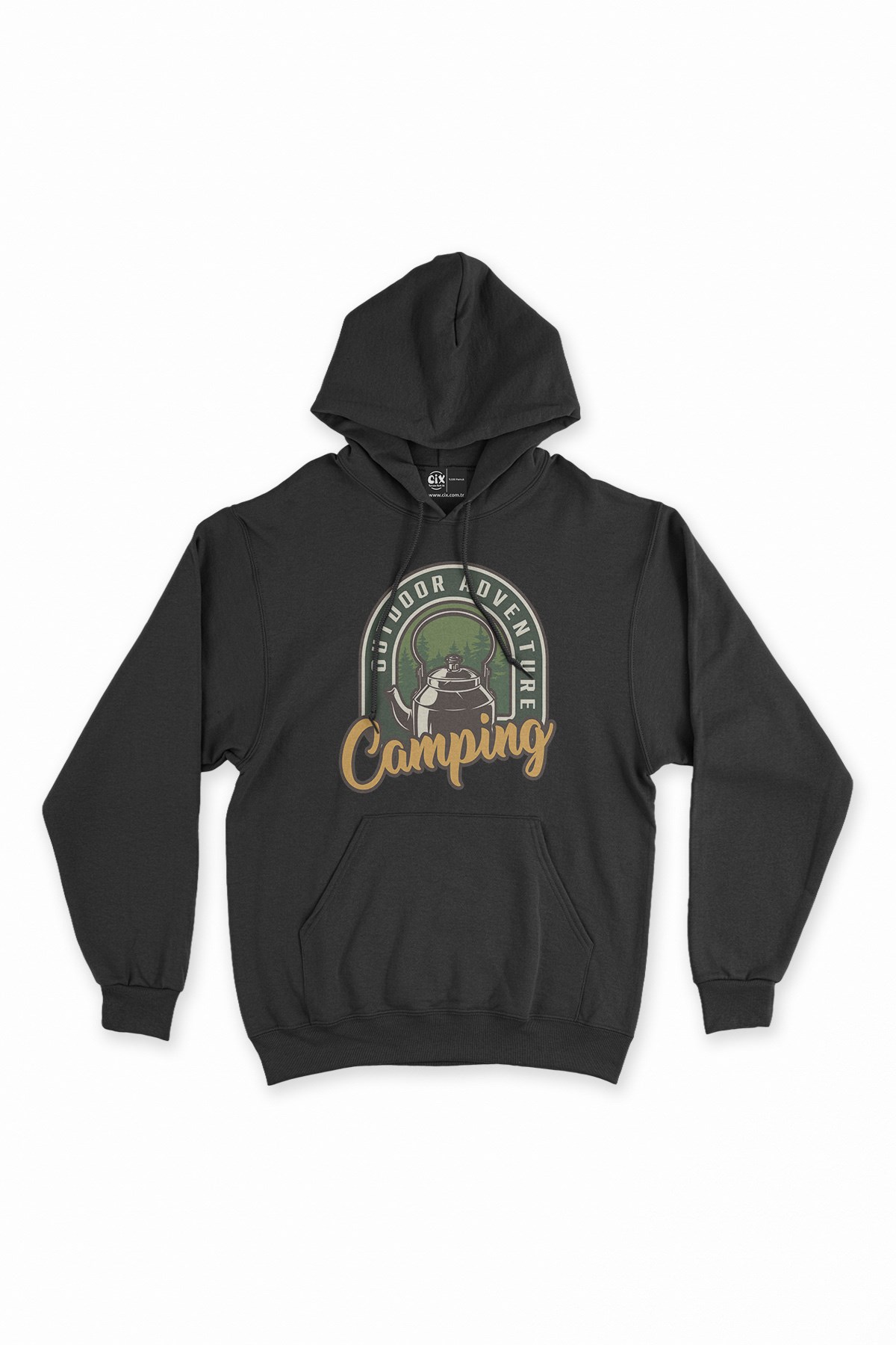 Outdoor Adventure Siyah Kapşonlu Sweatshirt Hoodie
