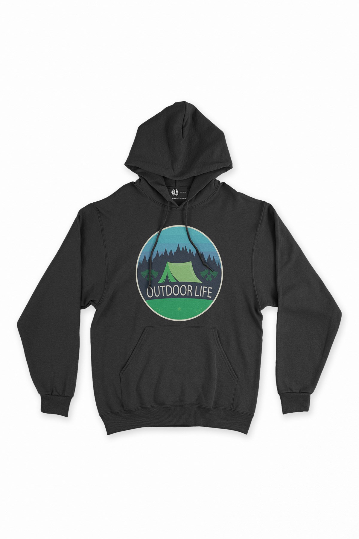 Outdoor Life Logolu Siyah Kapşonlu Sweatshirt Hoodie