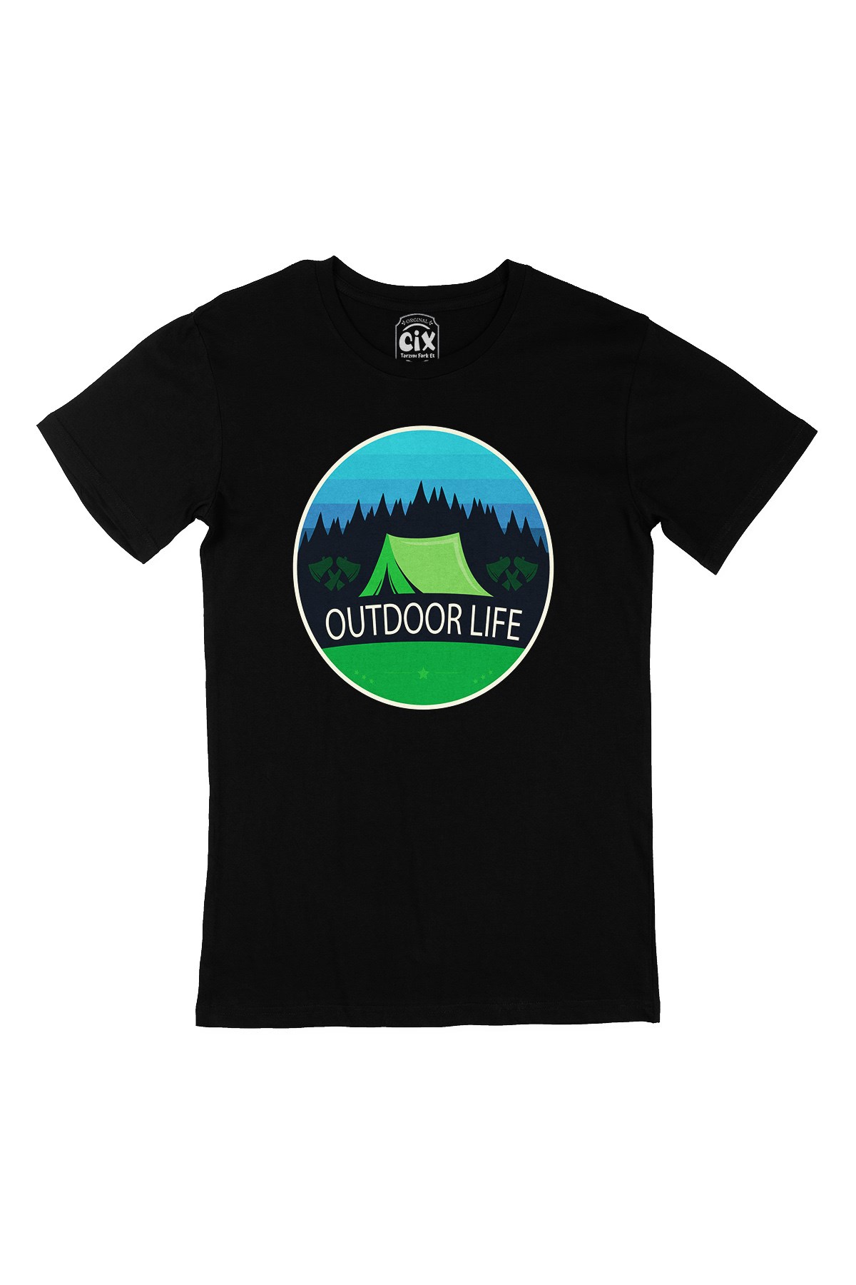 Outdoor Life Logolu Siyah Tişört
