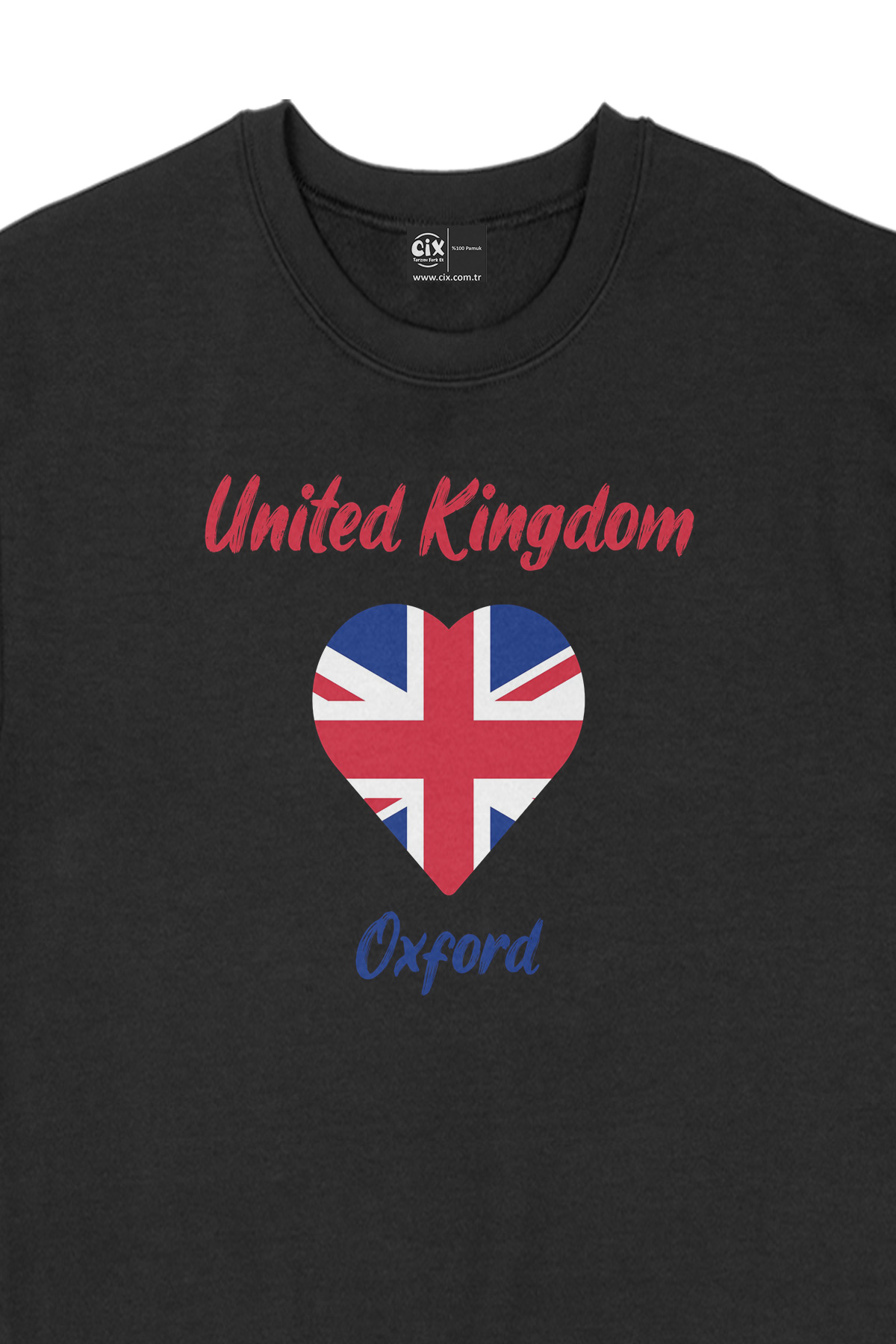 Oxford İngiltere Bayraklı Kalpli Siyah Sweatshirt