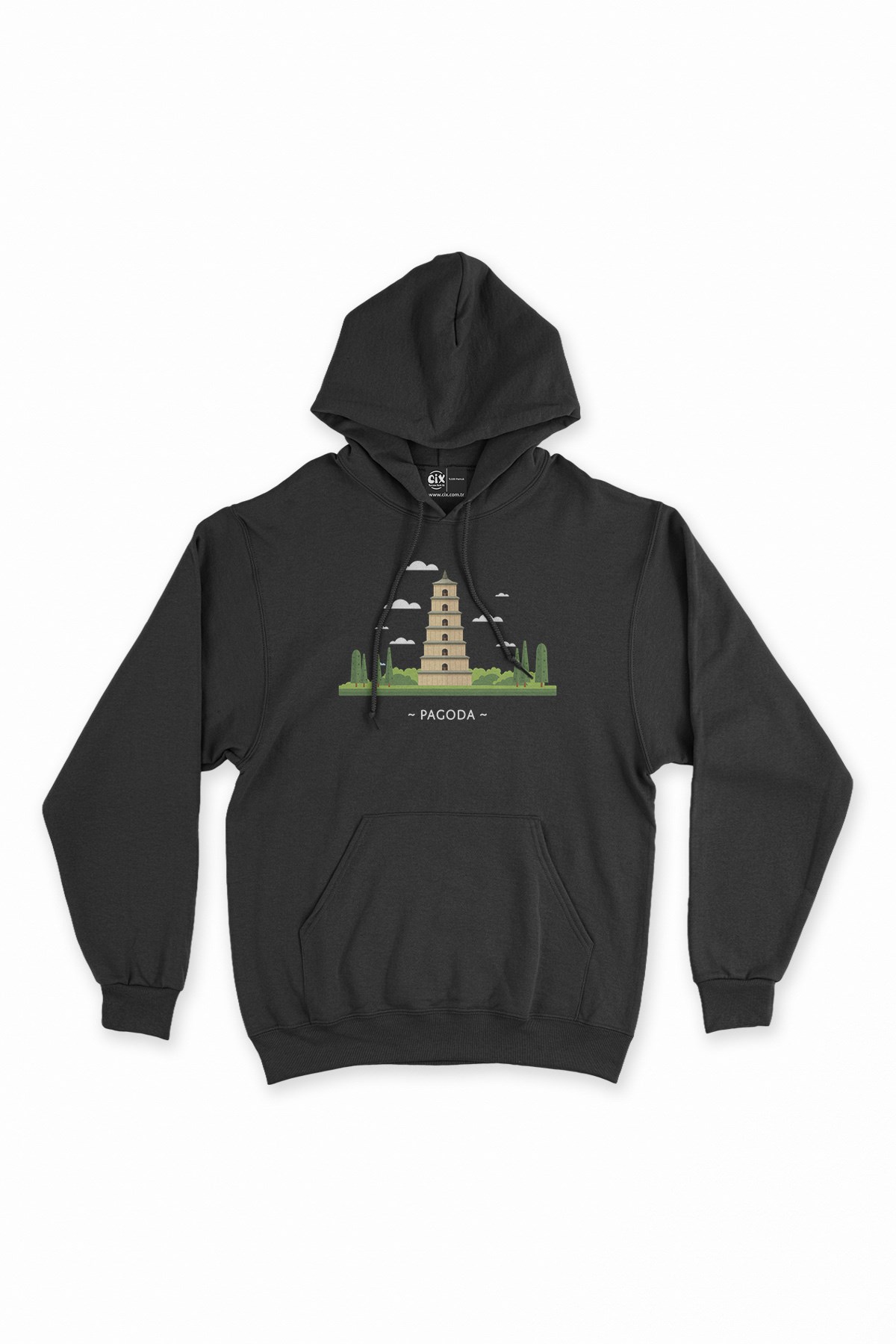 Pagoda Siyah Kapşonlu Sweatshirt Hoodie