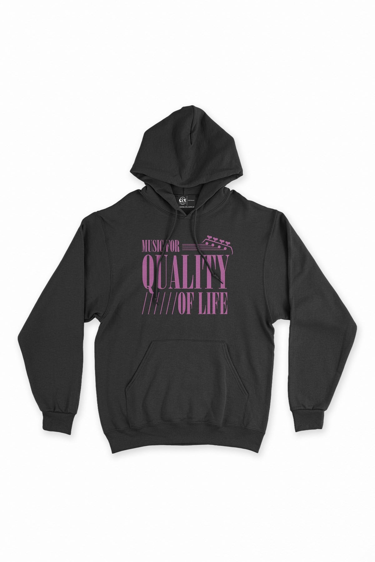 Pembe Music For Quality OF Life Siyah Kapşonlu Sweatshirt Hoodie