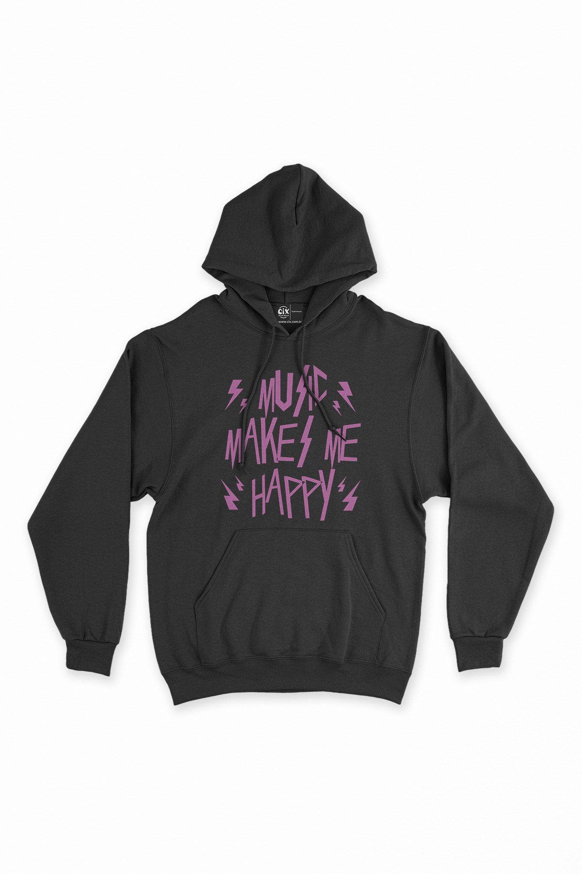 Pembe Music Makes Me Happy Siyah Kapşonlu Sweatshirt Hoodie