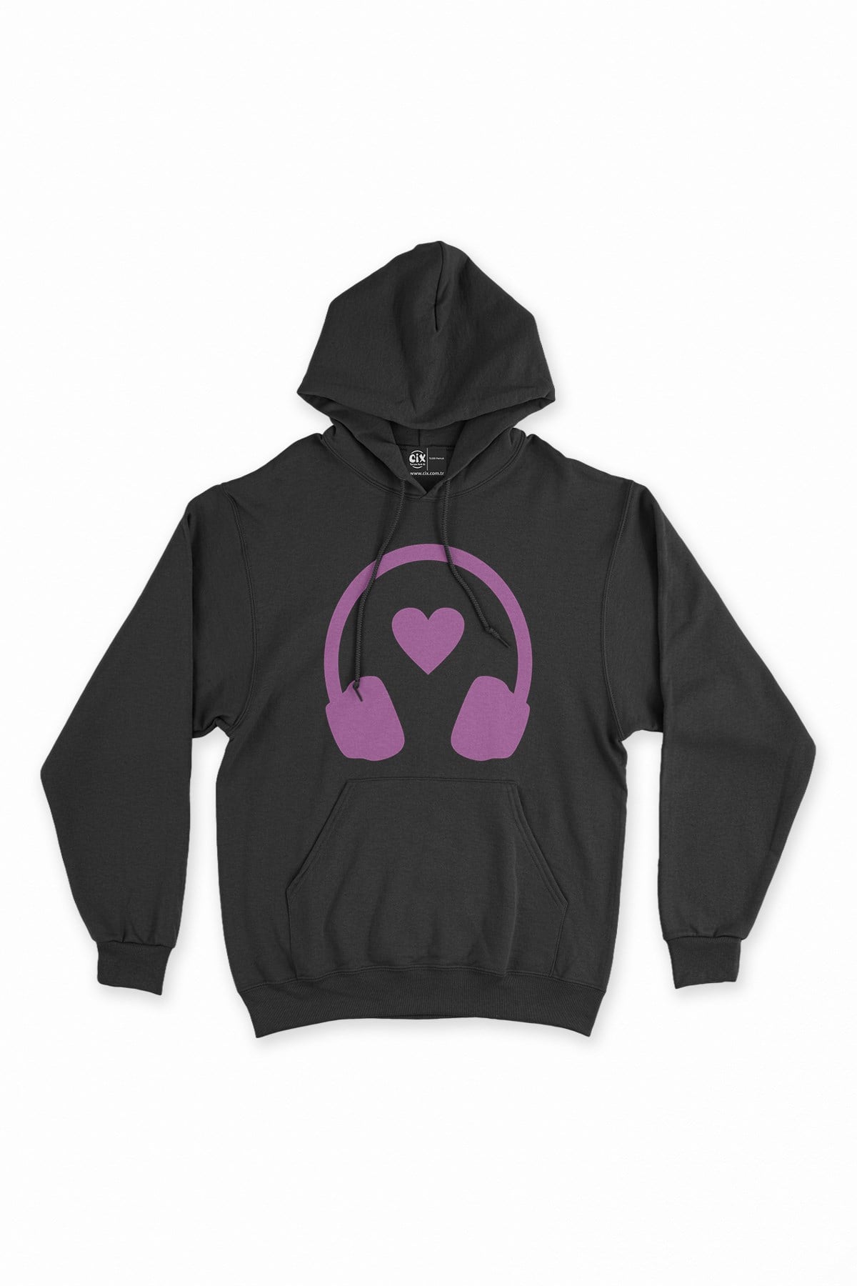 Pembe Müzik Aşkı Siyah Kapşonlu Sweatshirt Hoodie
