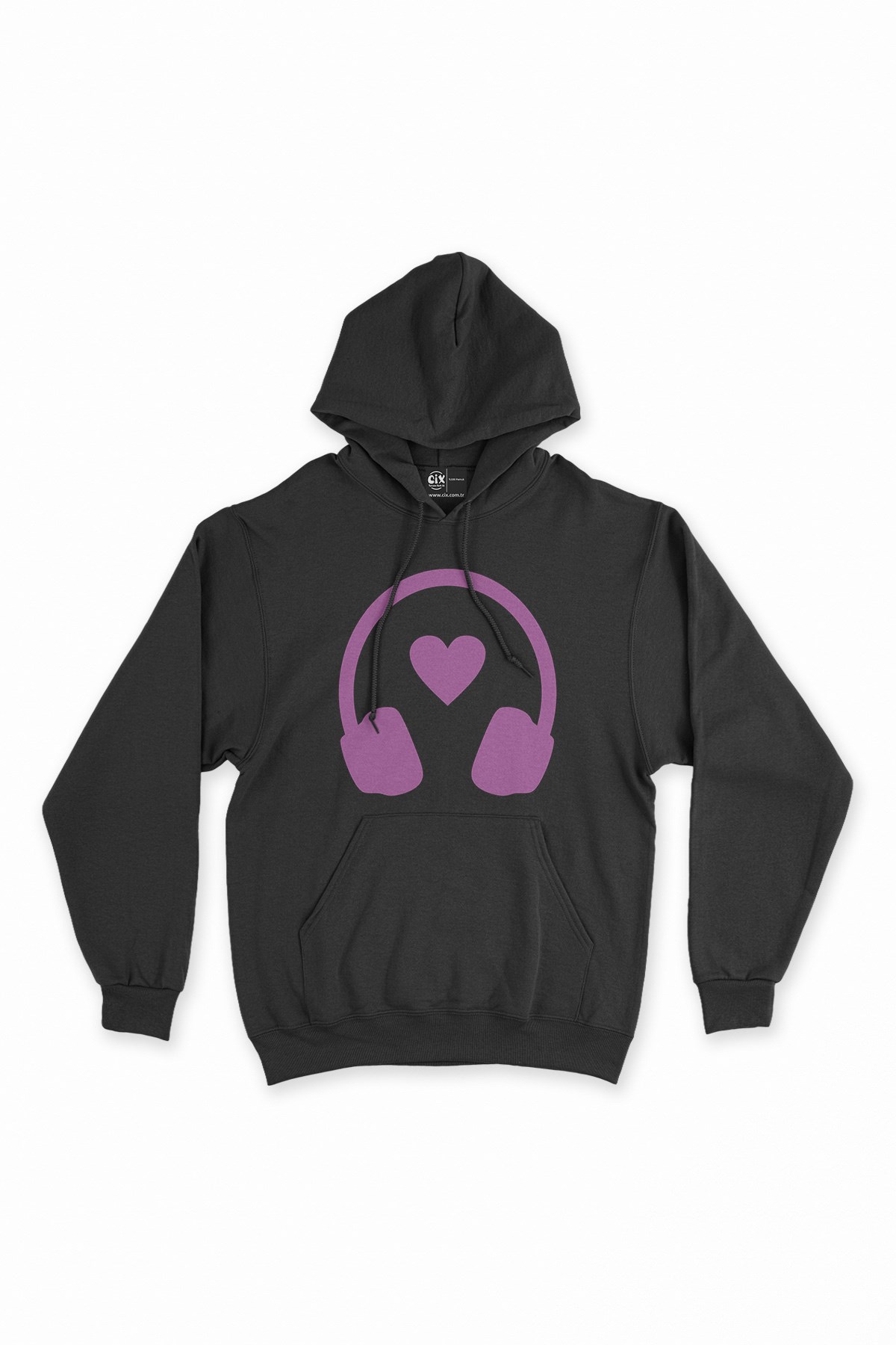 Pembe Müzik Aşkı Siyah Kapşonlu Sweatshirt Hoodie