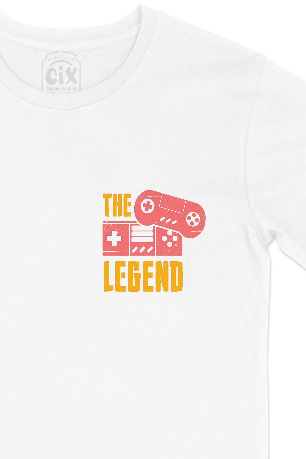 Pembe The Legend Cep Logo Tasarımlı Beyaz Tişört