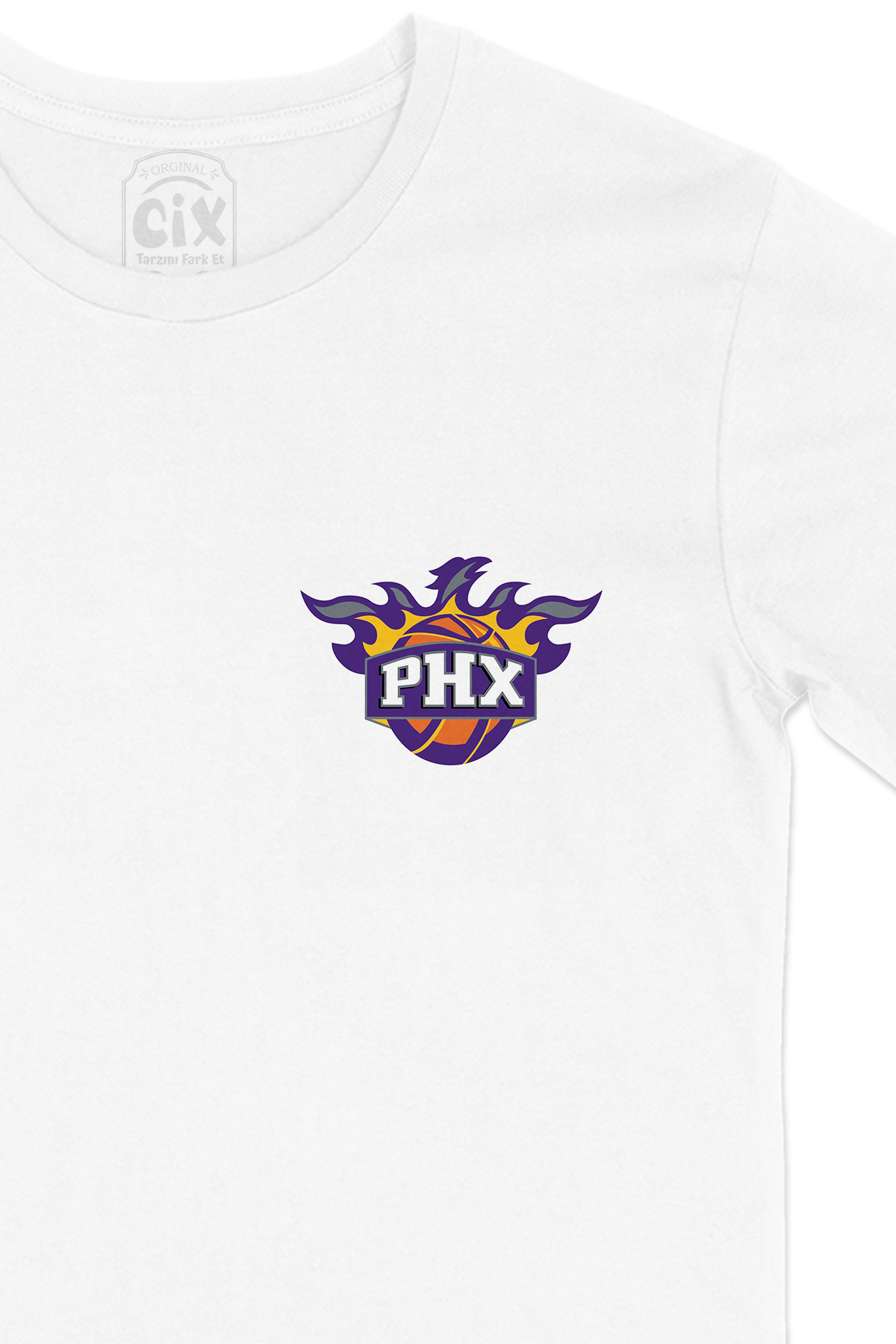 Phoenix Suns PHX Cep Logo Tasarımlı Beyaz Tişört