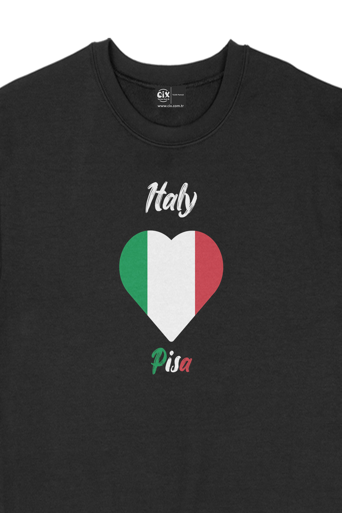Pisa İtalya Bayraklı Kalpli Siyah Sweatshirt