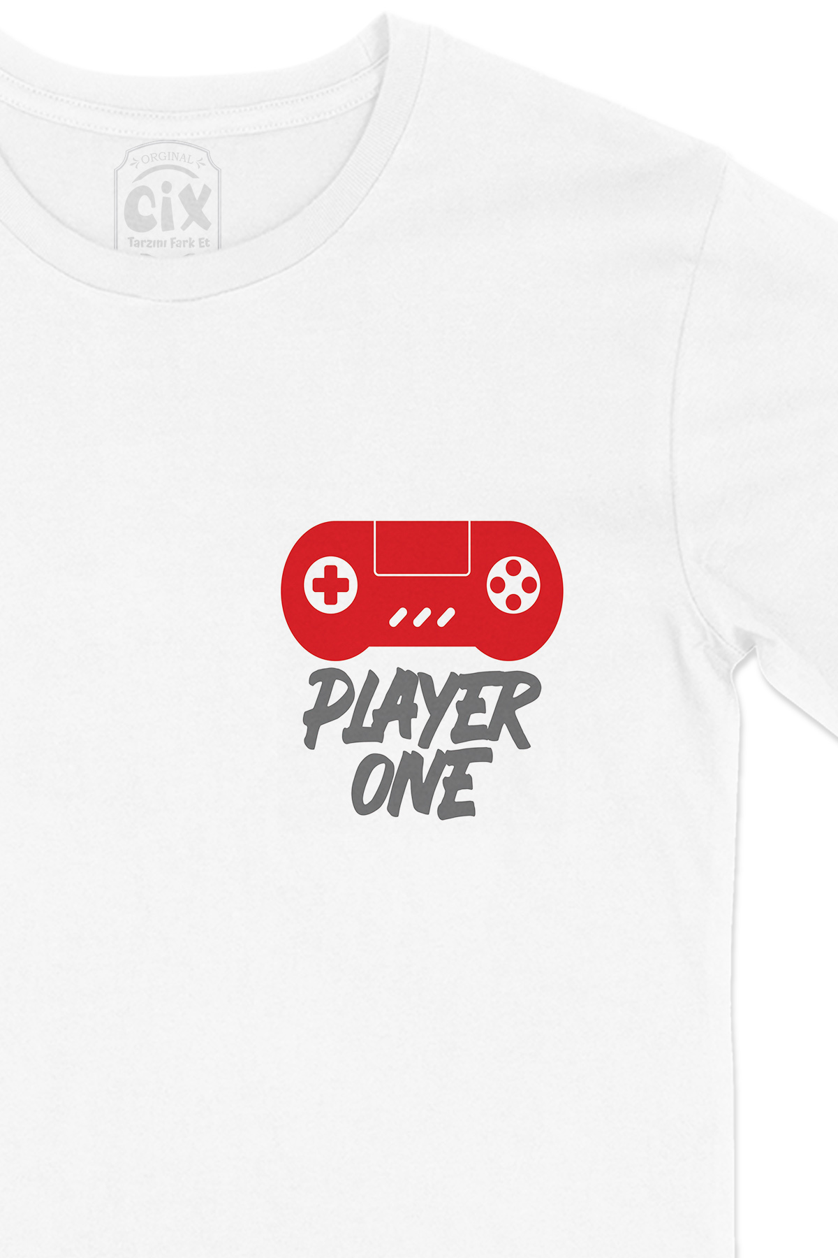 Player One  Cep Logo Tasarımlı Beyaz Tişört