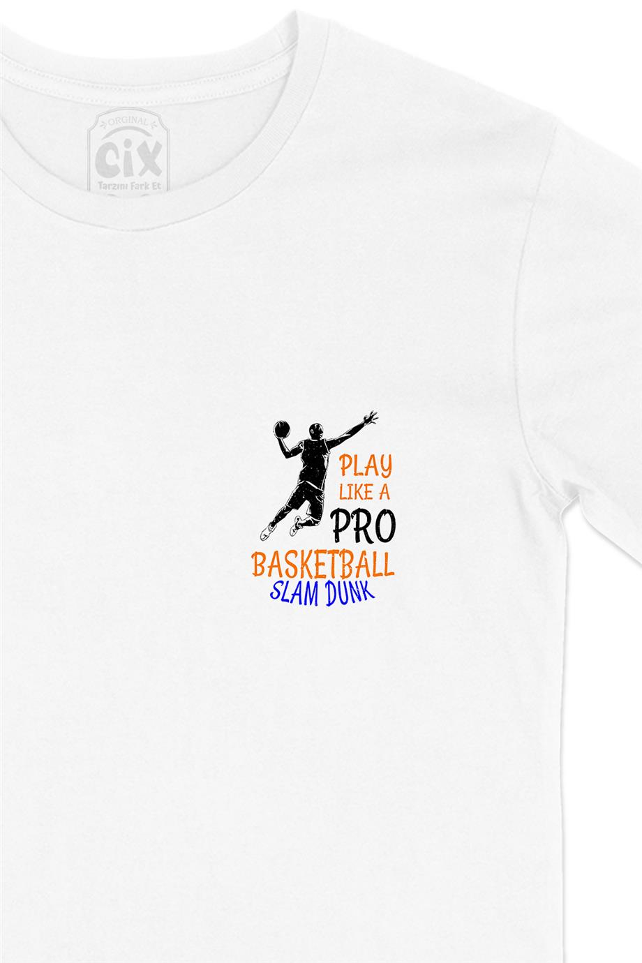 Pro Basketball Cep Tasarım Baskılı Beyaz Tişört