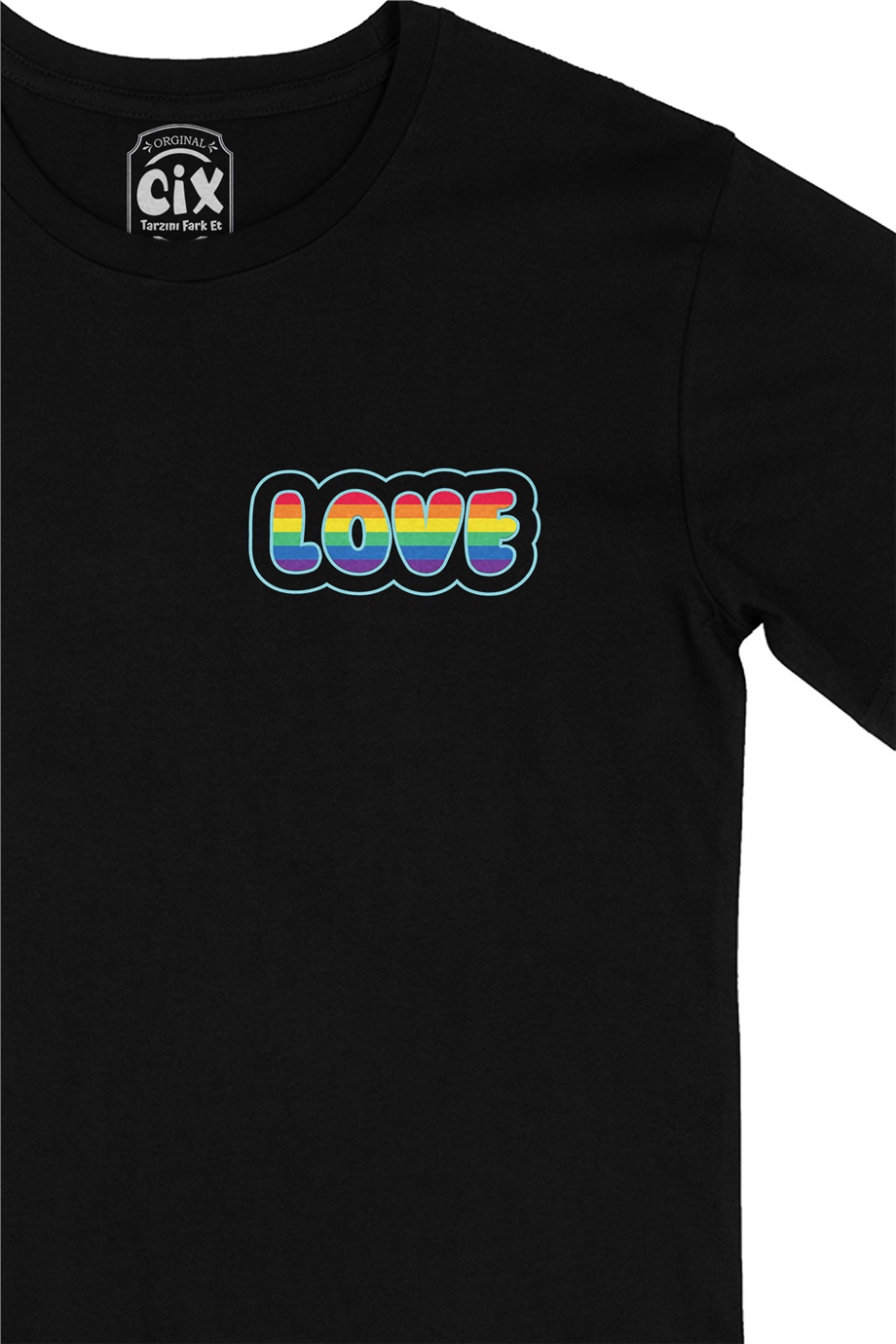 Rainbow Love Cep Logo Tasarımlı Siyah Tişört