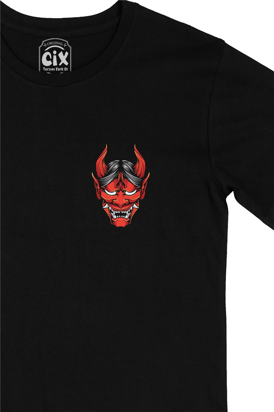 Red Devil Cep Logo Tasarımlı Siyah Tişört