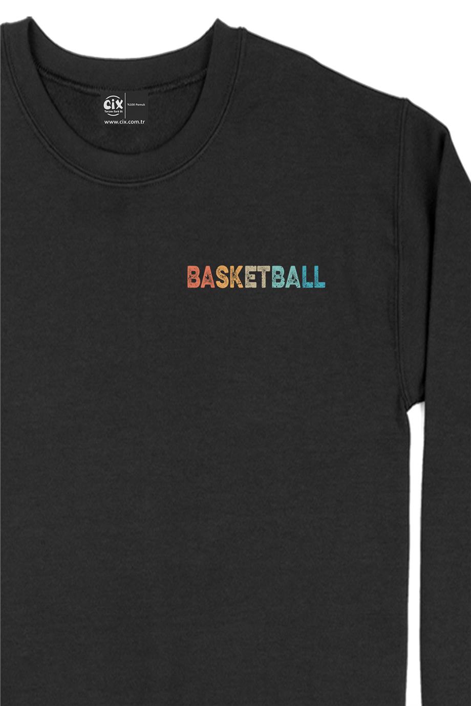 Renkli Basketball Cep Tasarım Baskılı Sweatshirt