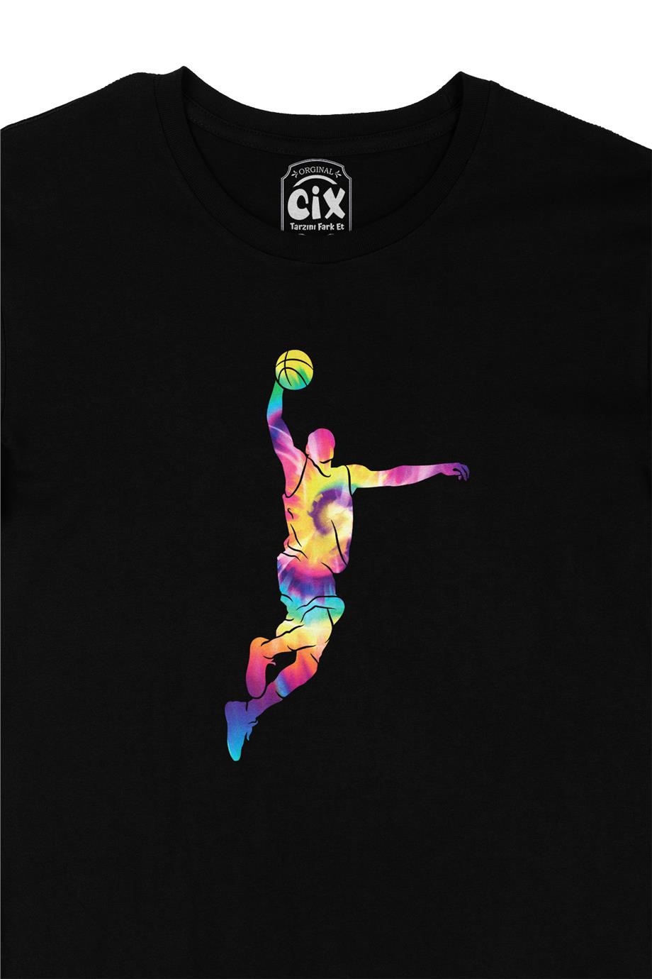 Renkli Basketbolcu Siyah Tişört