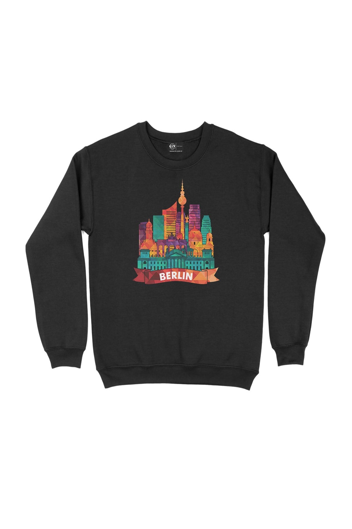 Renkli Berlin İllüstrasyon Siyah Sweatshirt