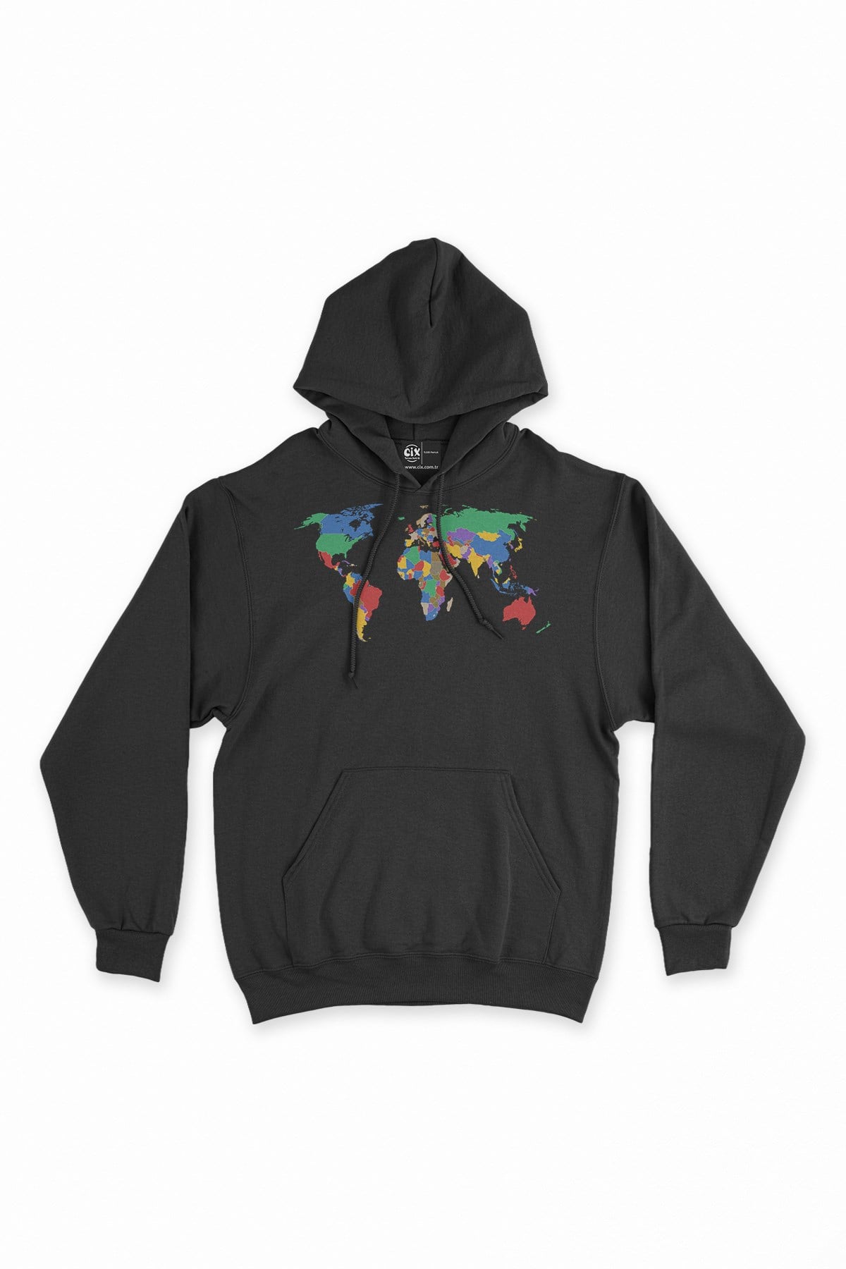 Renkli Dünya Haritalı Kapşonlu Sweatshirt Hoodie
