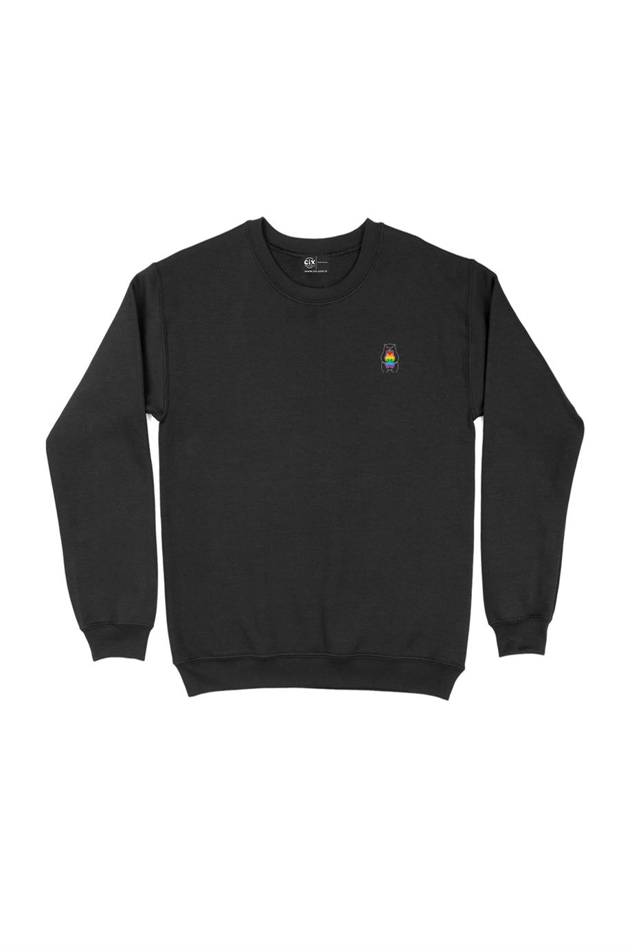 Renkli Gökkuşağı Ayıcık Cep Tasarım Baskılı Sweatshirt