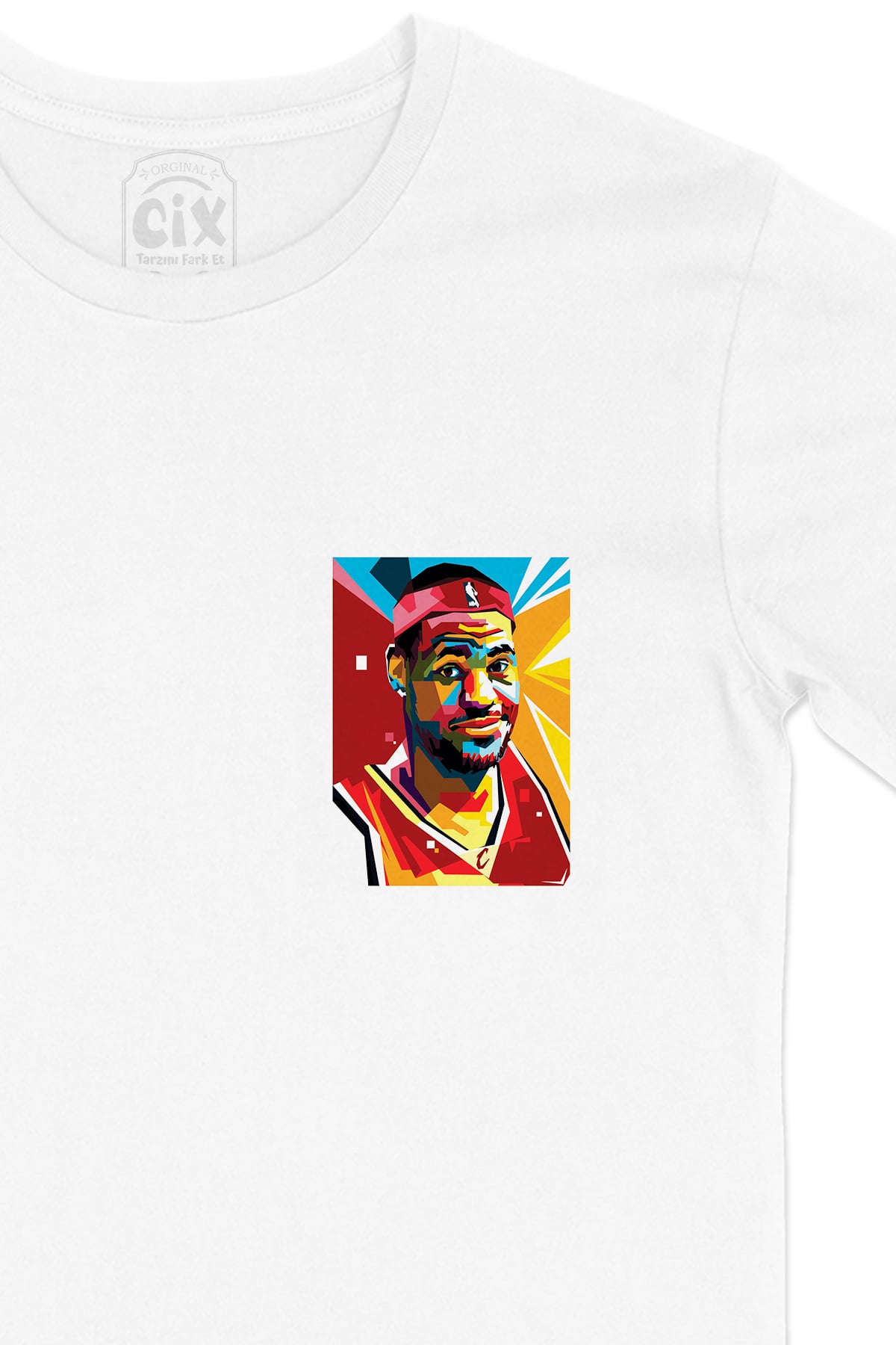 Renkli Lebron James Cep Logo Tasarımlı Beyaz Tişört