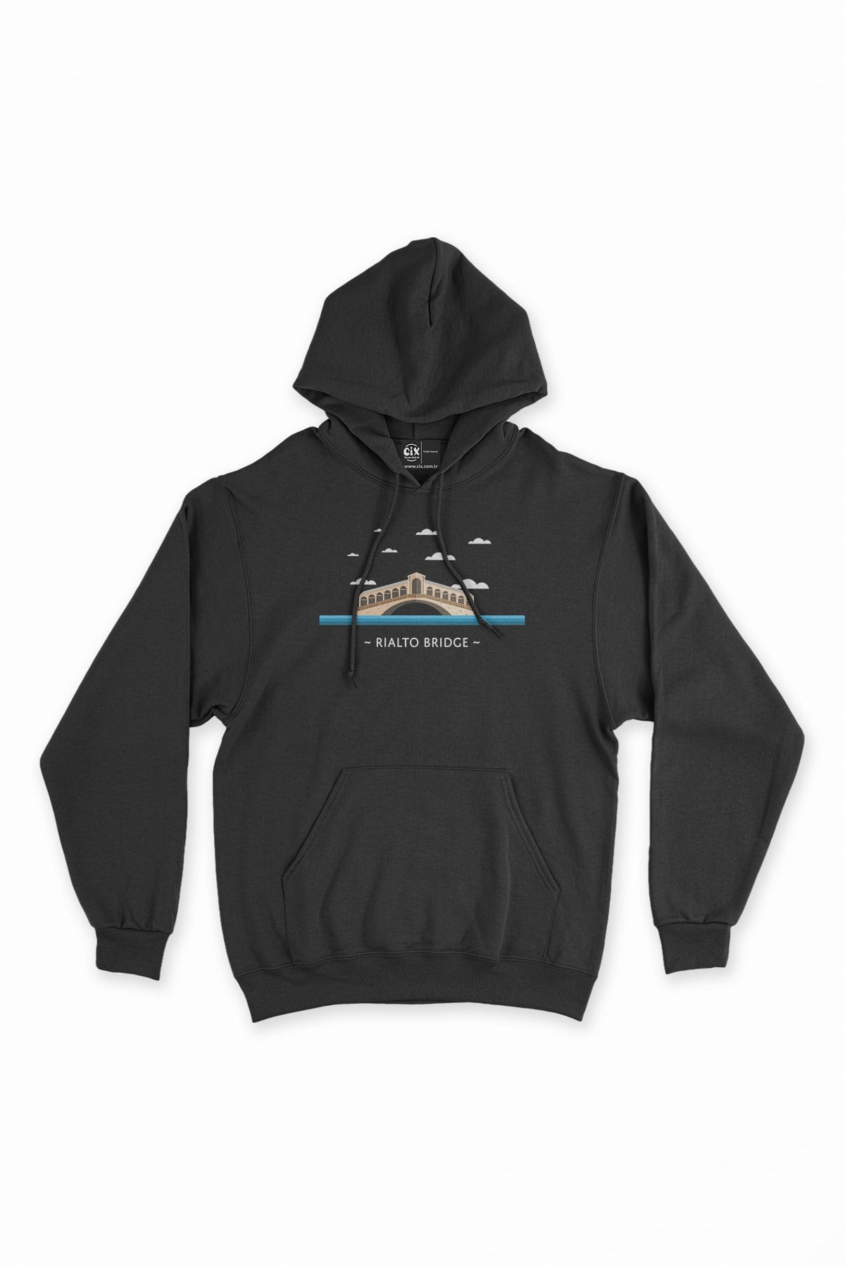 Rialto Köprüsü Siyah Kapşonlu Sweatshirt Hoodie