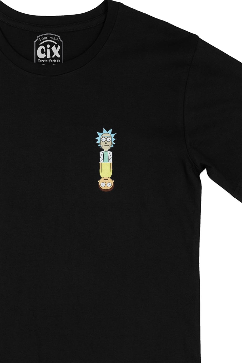 Rick And Morty Ters Cep Logo Tasarımlı Siyah Tişört