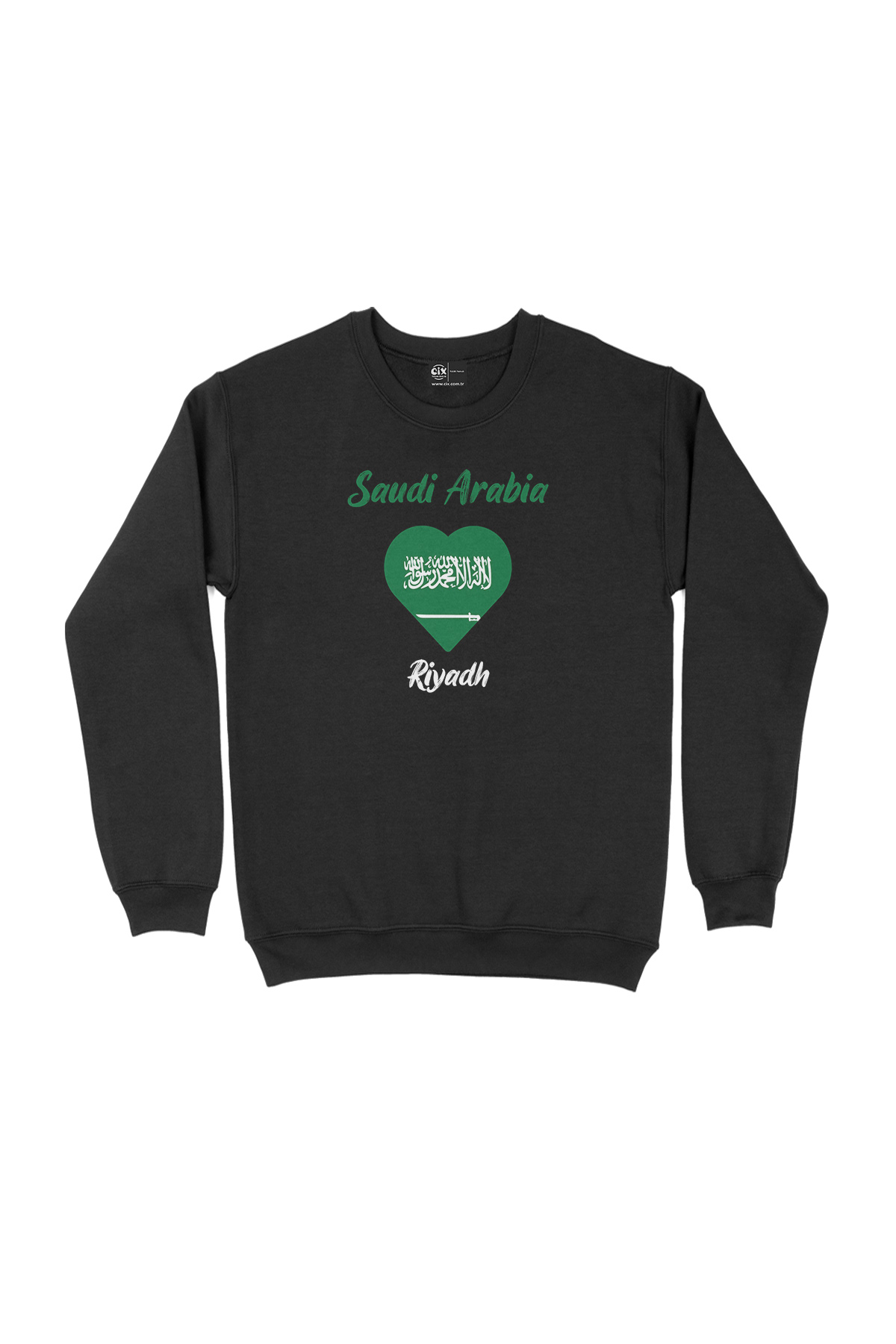 Riyad Suudi Arabistan Bayraklı Kalpli Siyah Sweatshirt