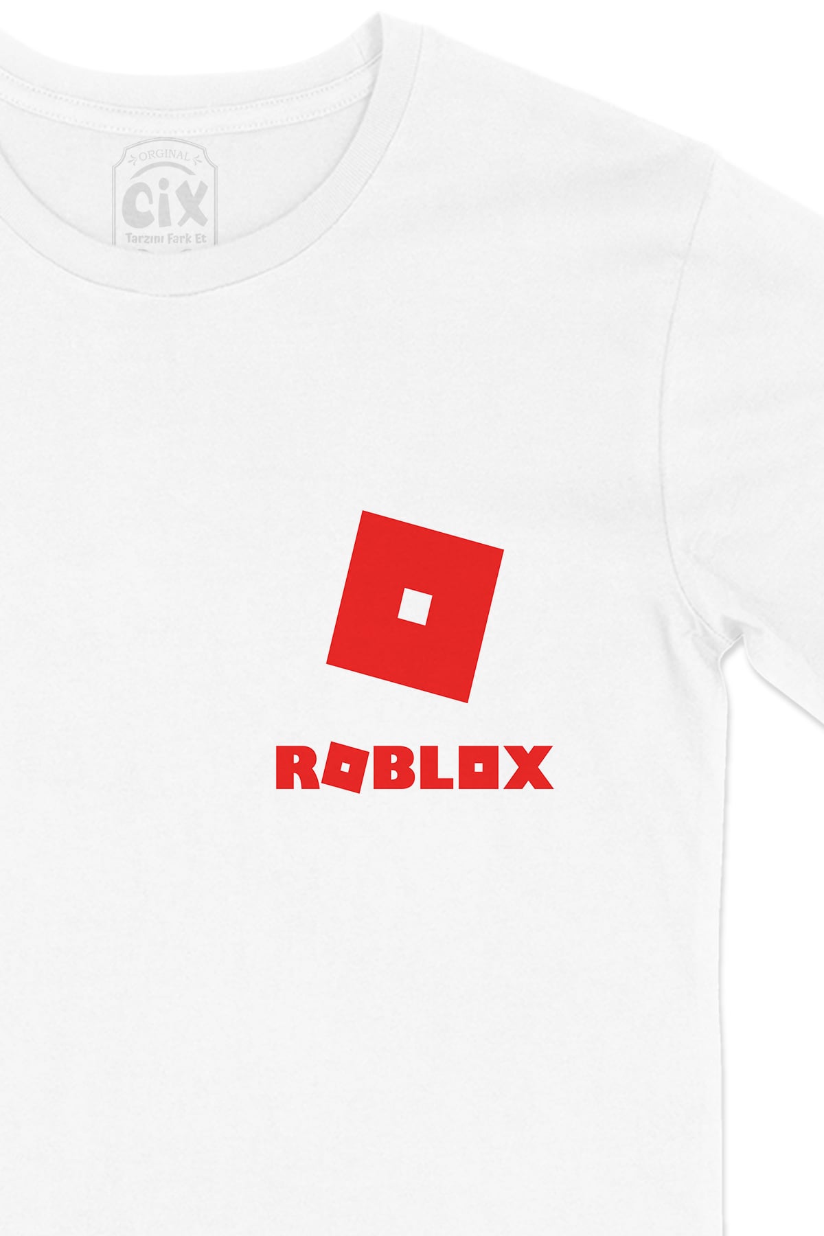Roblox Logolu Cep Logo Tasarımlı Beyaz Tişört