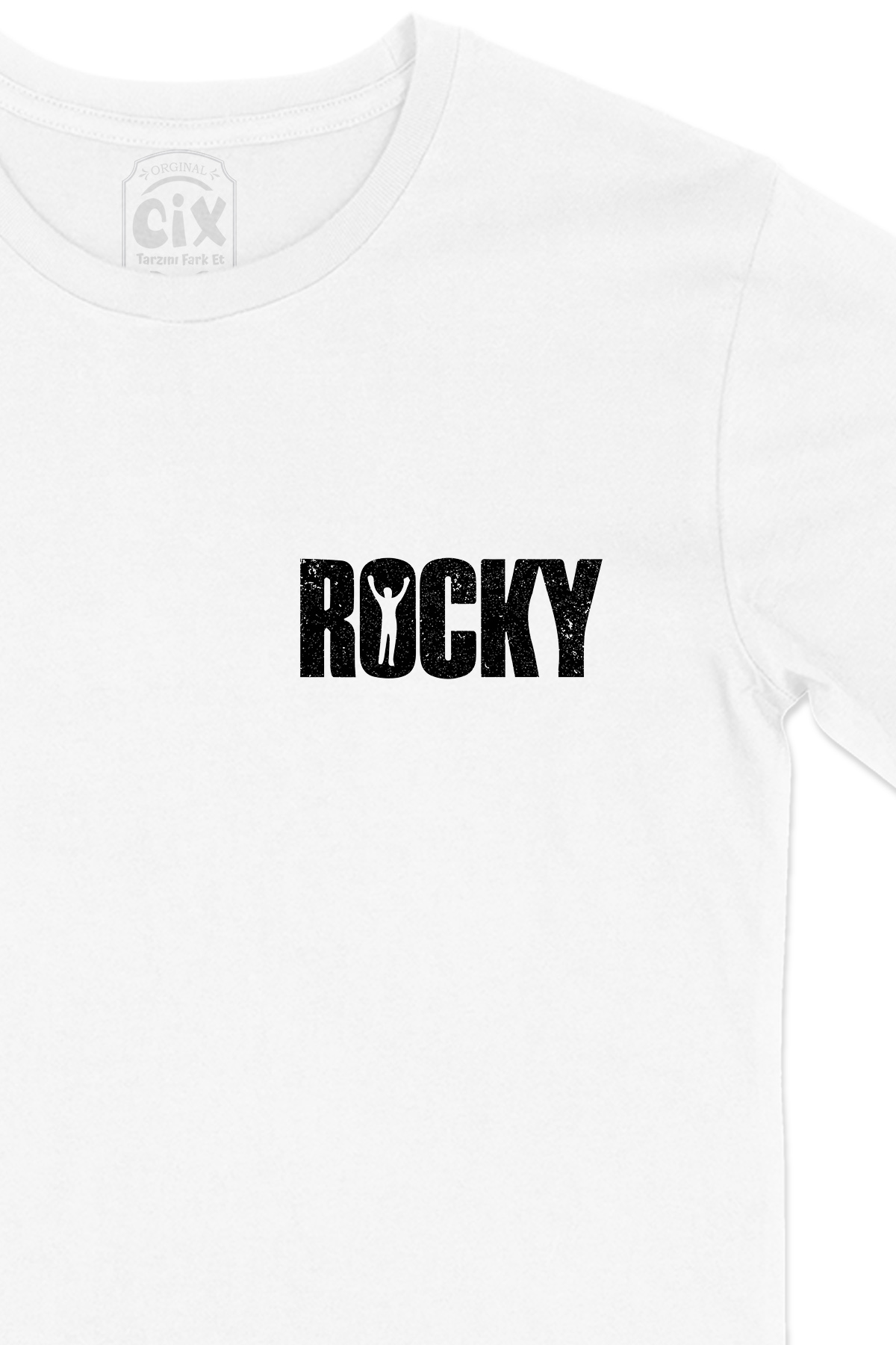 Rocky Cep Logo Tasarımlı Beyaz Tişört