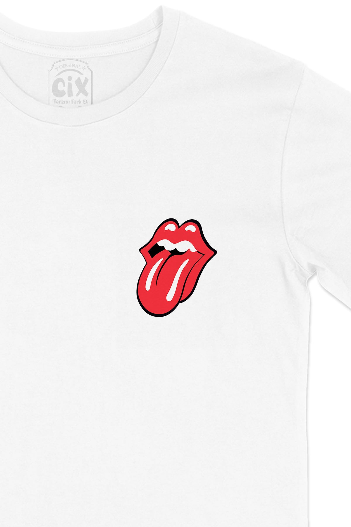 Rolling Stones Cep Logo Tasarımlı Beyaz Tişört