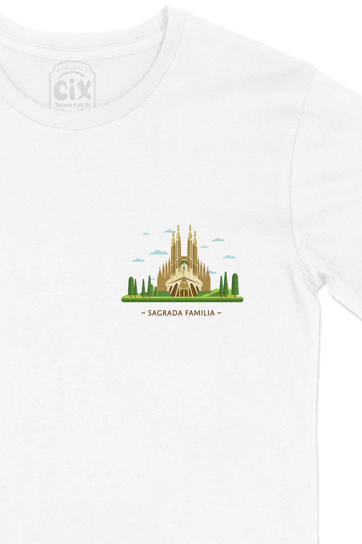 Sagrada Familia Cep Logo Tasarımlı Beyaz Tişört